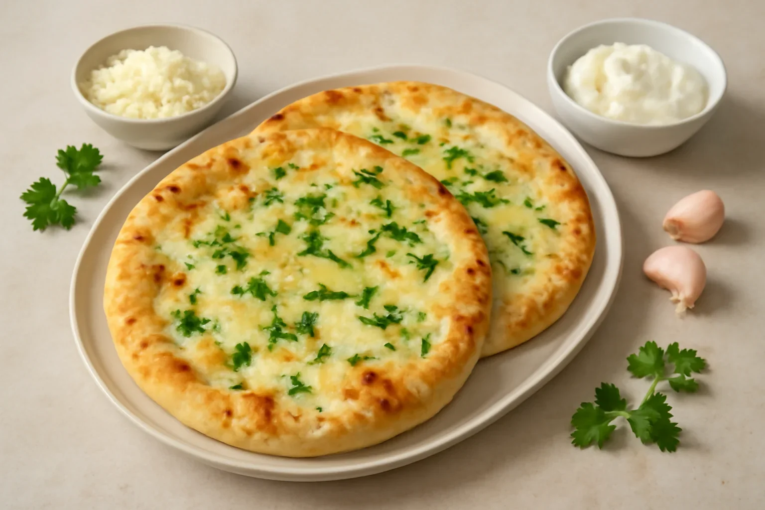 Lipii cu usturoi, crema de branza si mozzarella