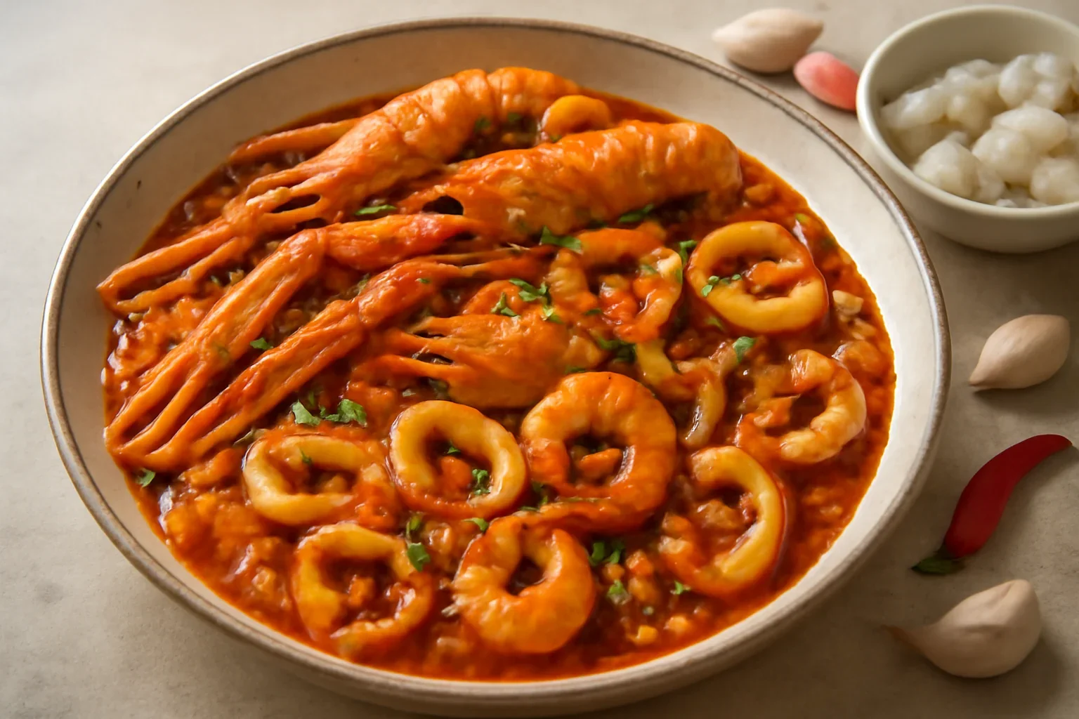 Fructe de mare cu sos picant