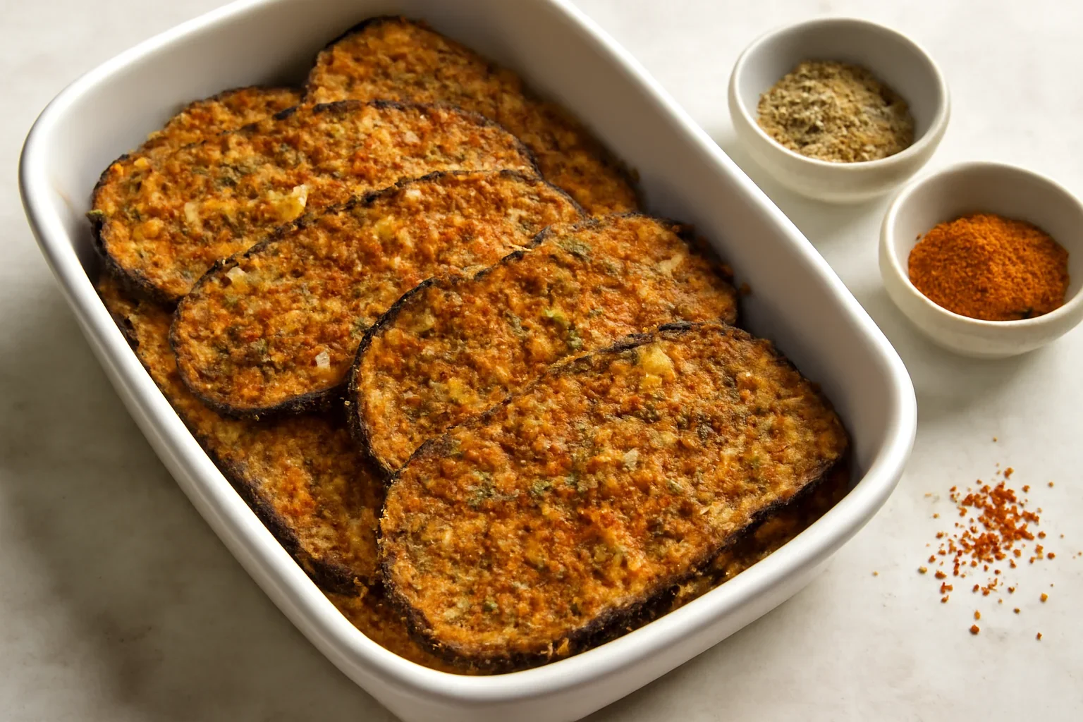 Vinete pane la cuptor în crustă crocantă cu usturoi și ierburi aromatice – de post
