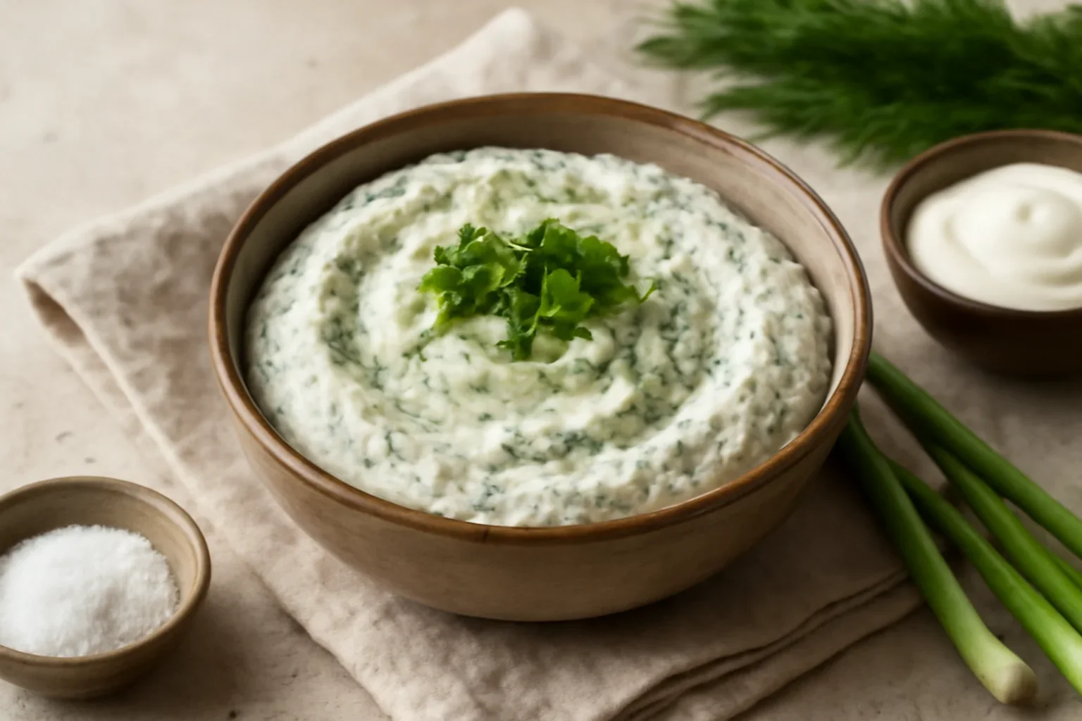 Cremă de brânză cu mărar și ceapă verde