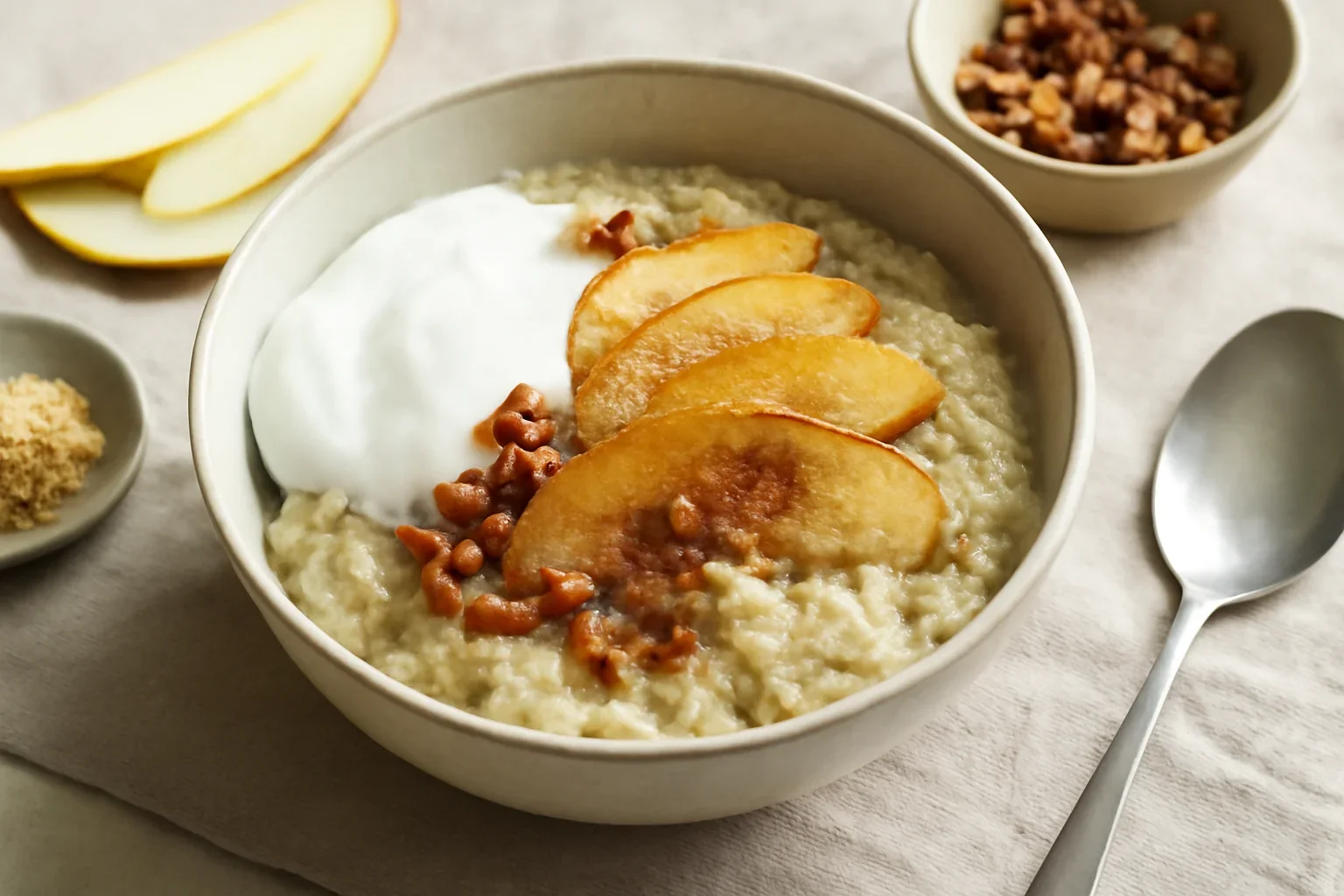 Terci de quinoa cu pară coaptă și nuci pecan