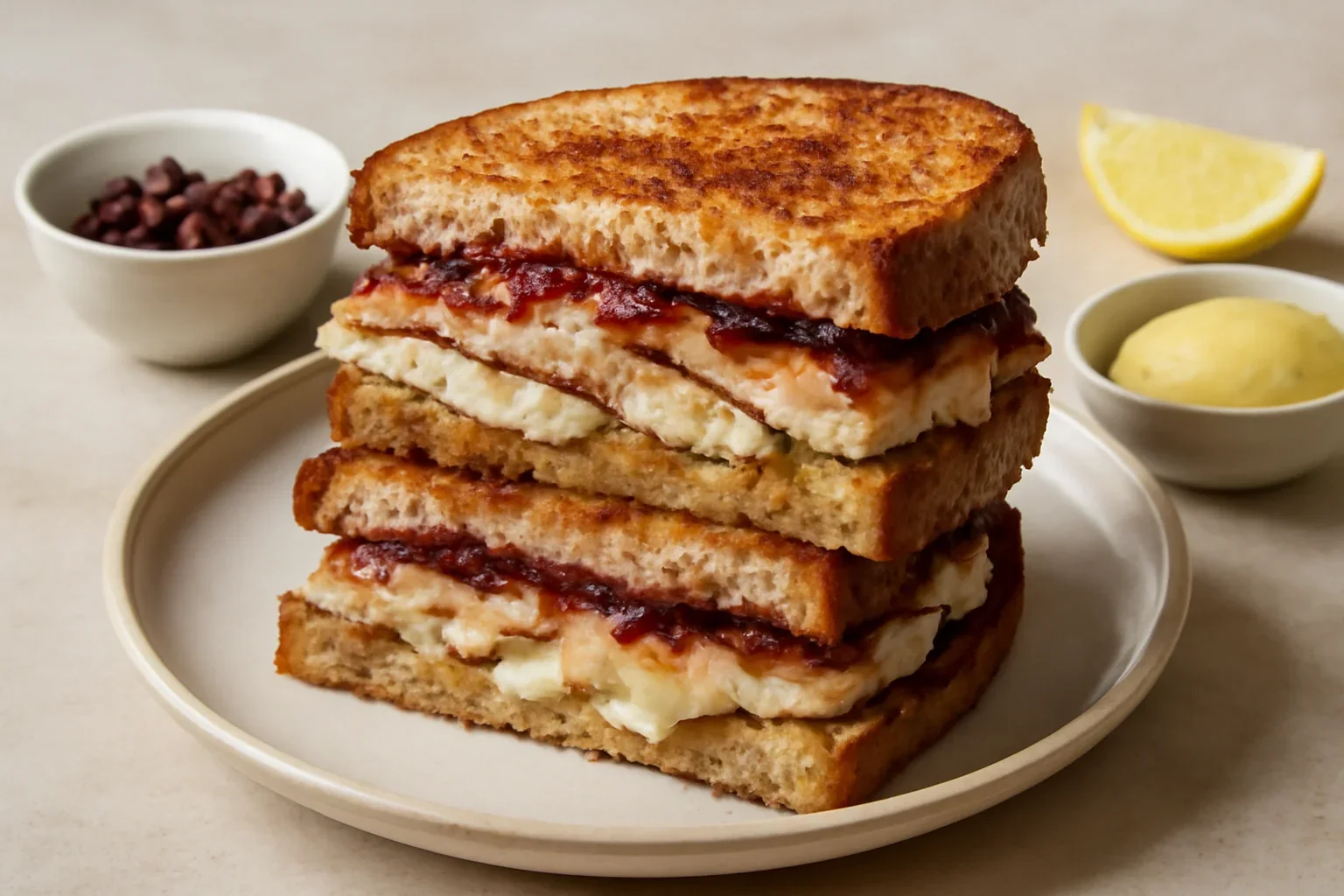 Sandwich cald cu brânză, carne de curcan și dressing de merișoare