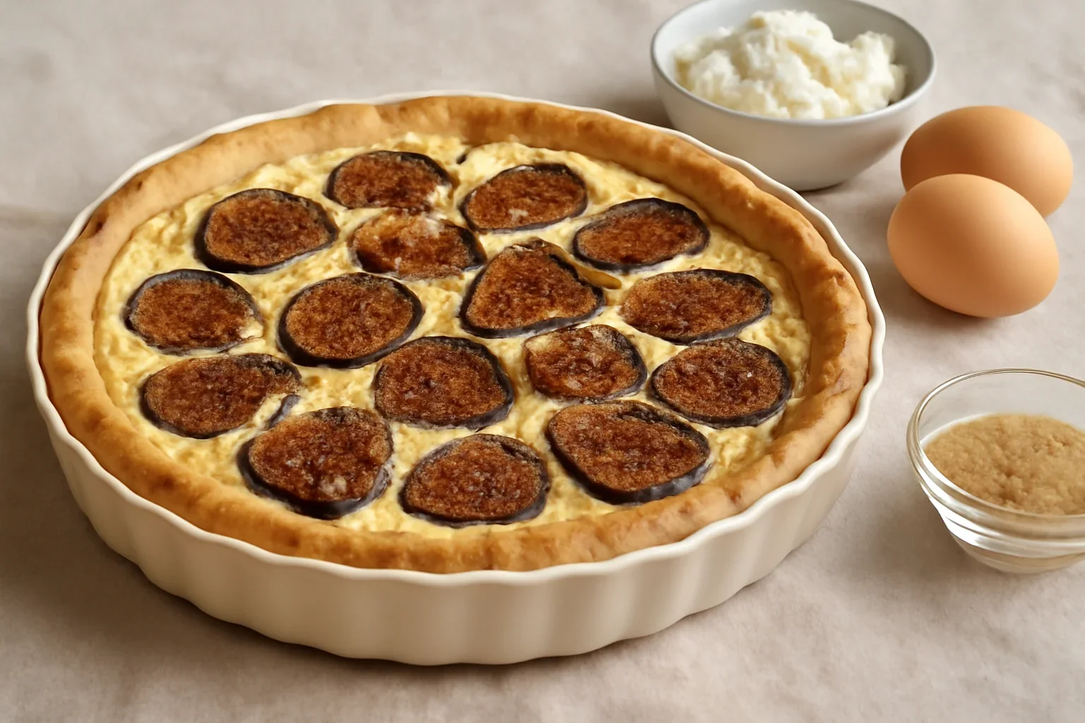 Tarta cu ricotta si gem de smochine
