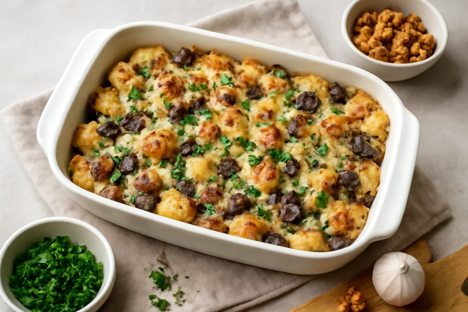 Gnocchi cu ciuperci si nuci la cuptor