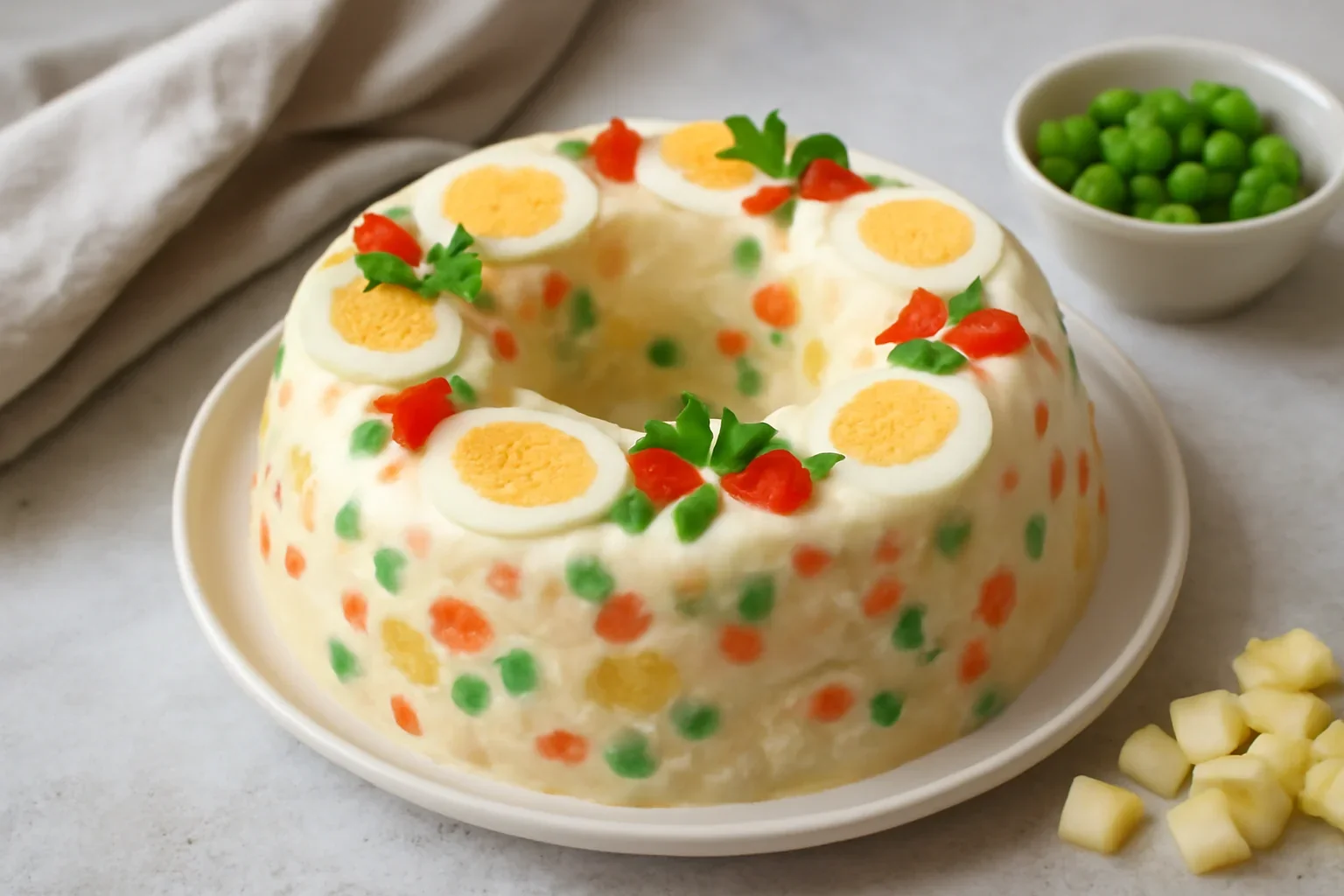 Salata de legume cu maioneza in forma – salata Mozaic