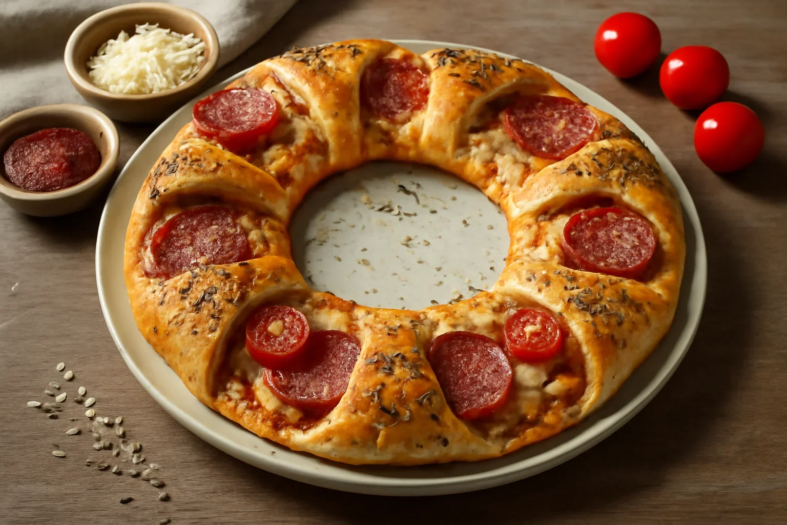 Coronita din aluat fraged – pizza cu salam si cascaval