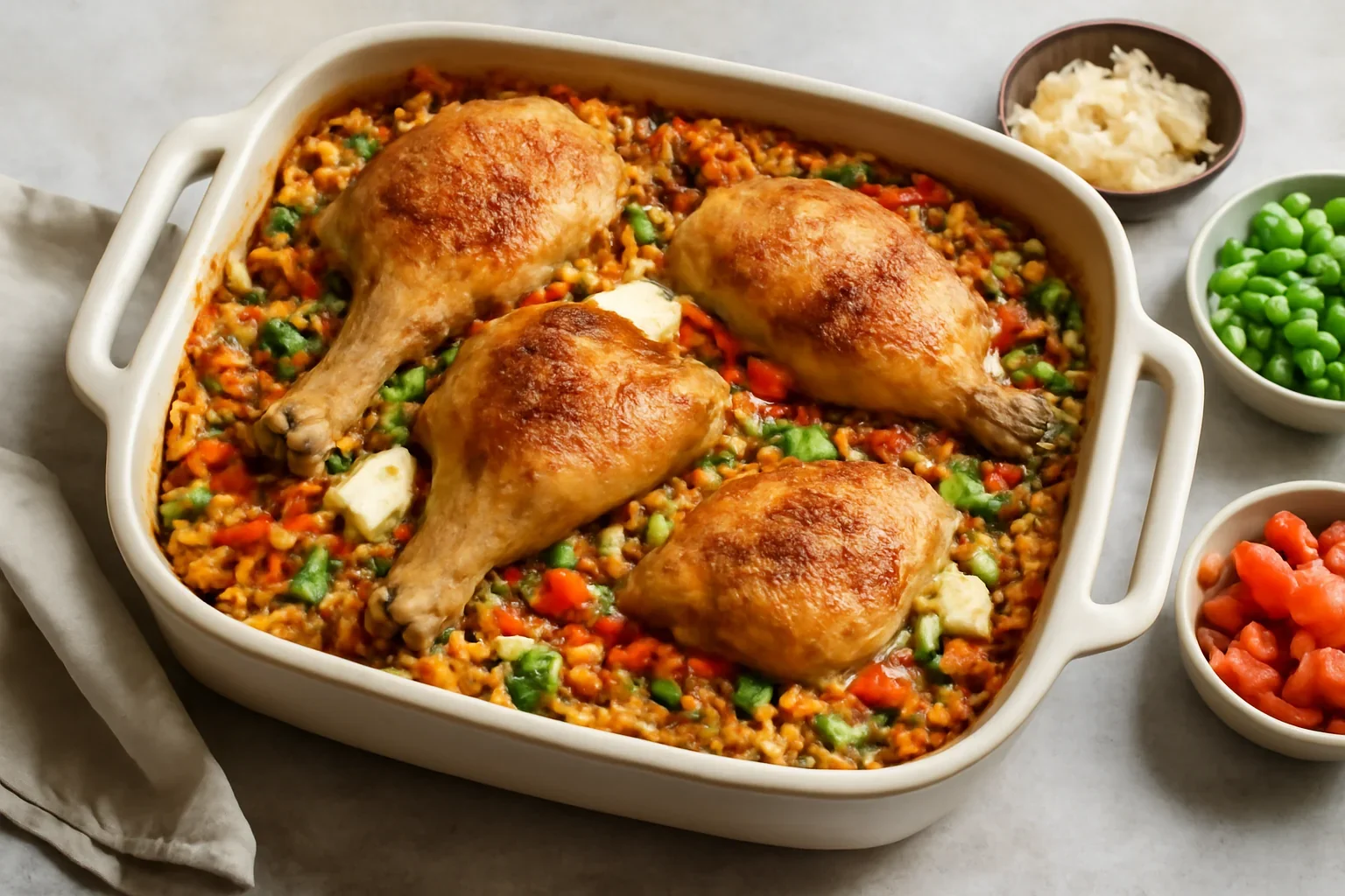 Orez cu pui, legume si unt la cuptor – reteta mexicana de arroz con pollo