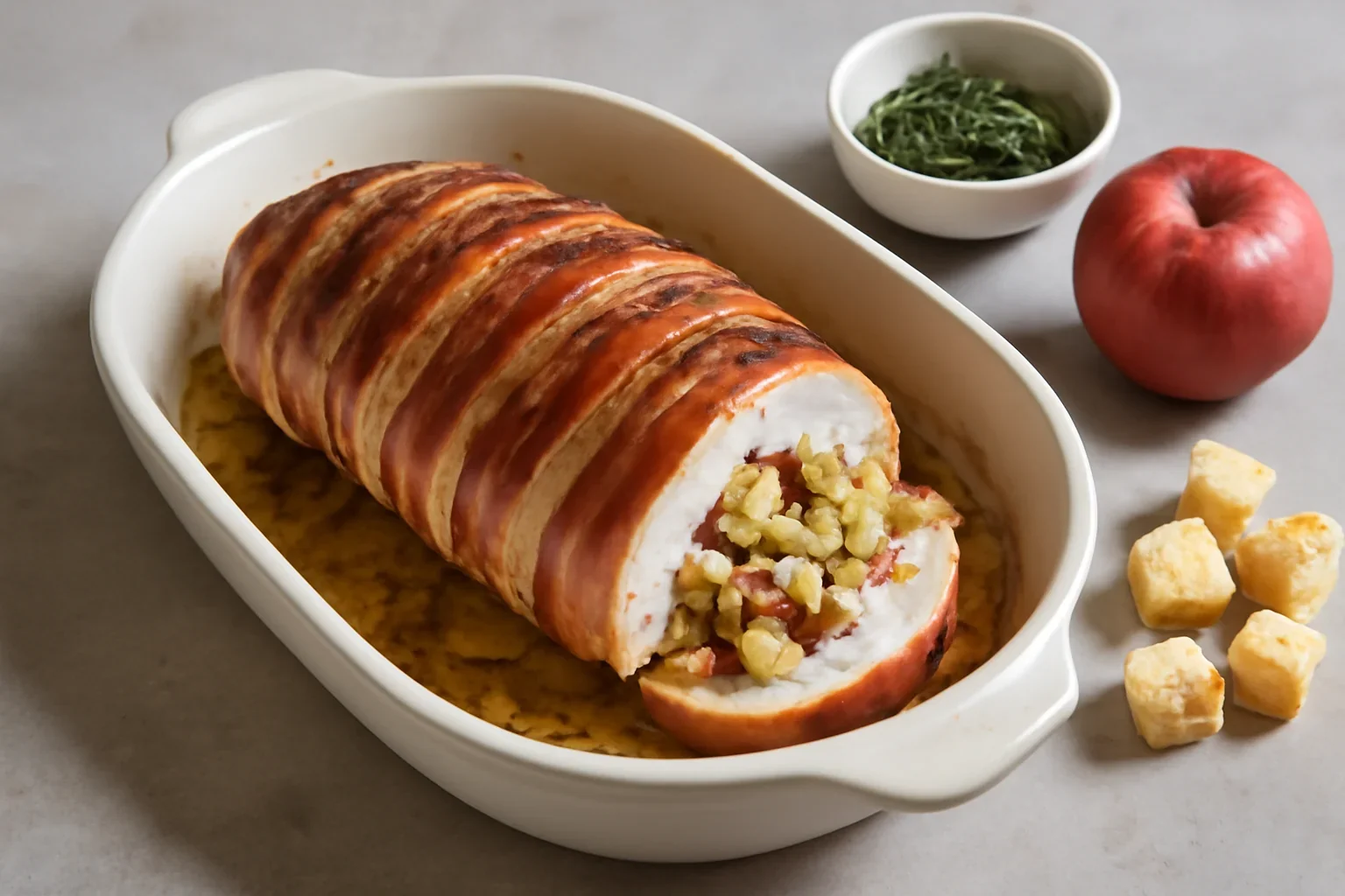 Piept de curcan la cuptor – umplut si invelit in bacon