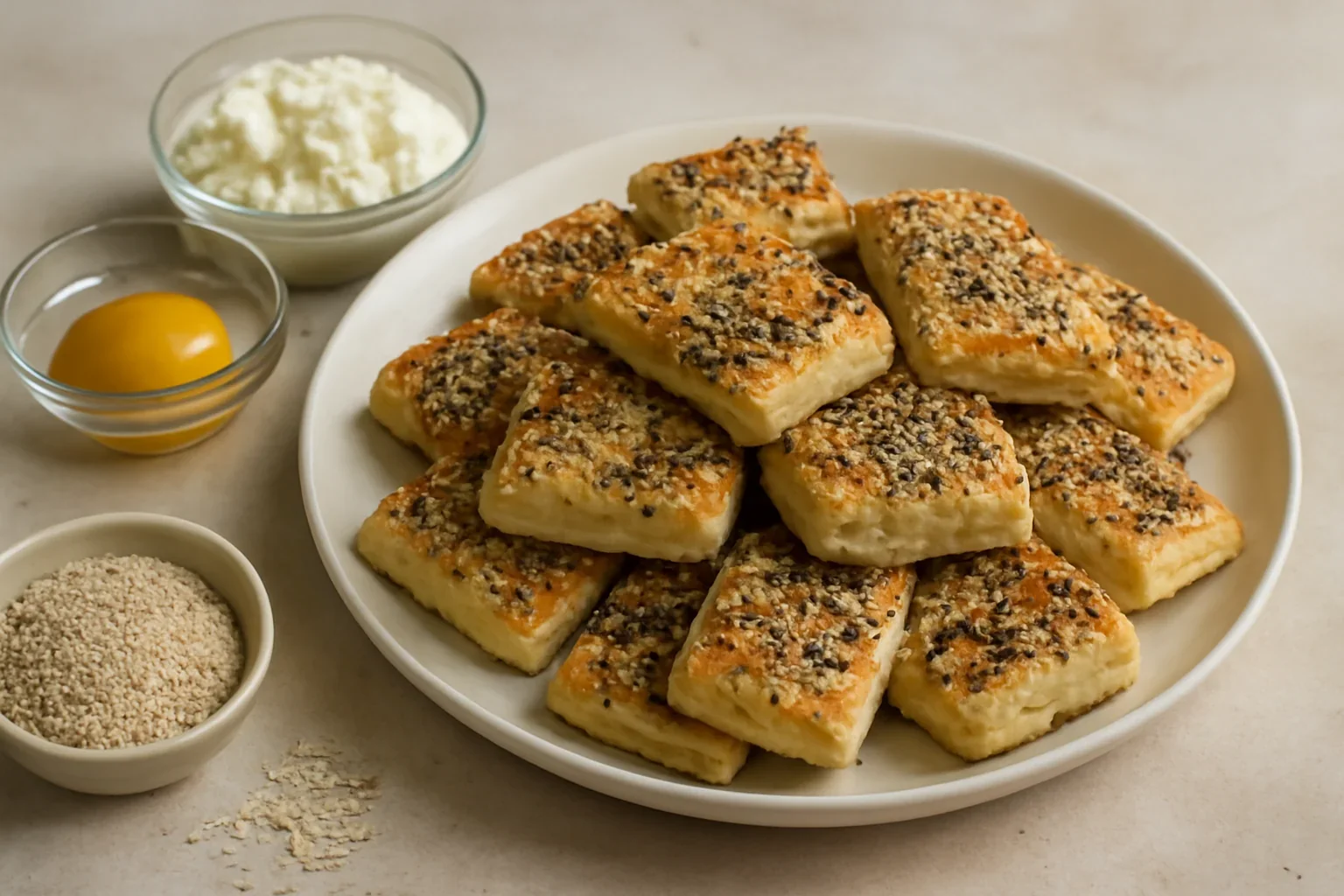 Biscuiti fragezi cu unt, branza si seminte de susan