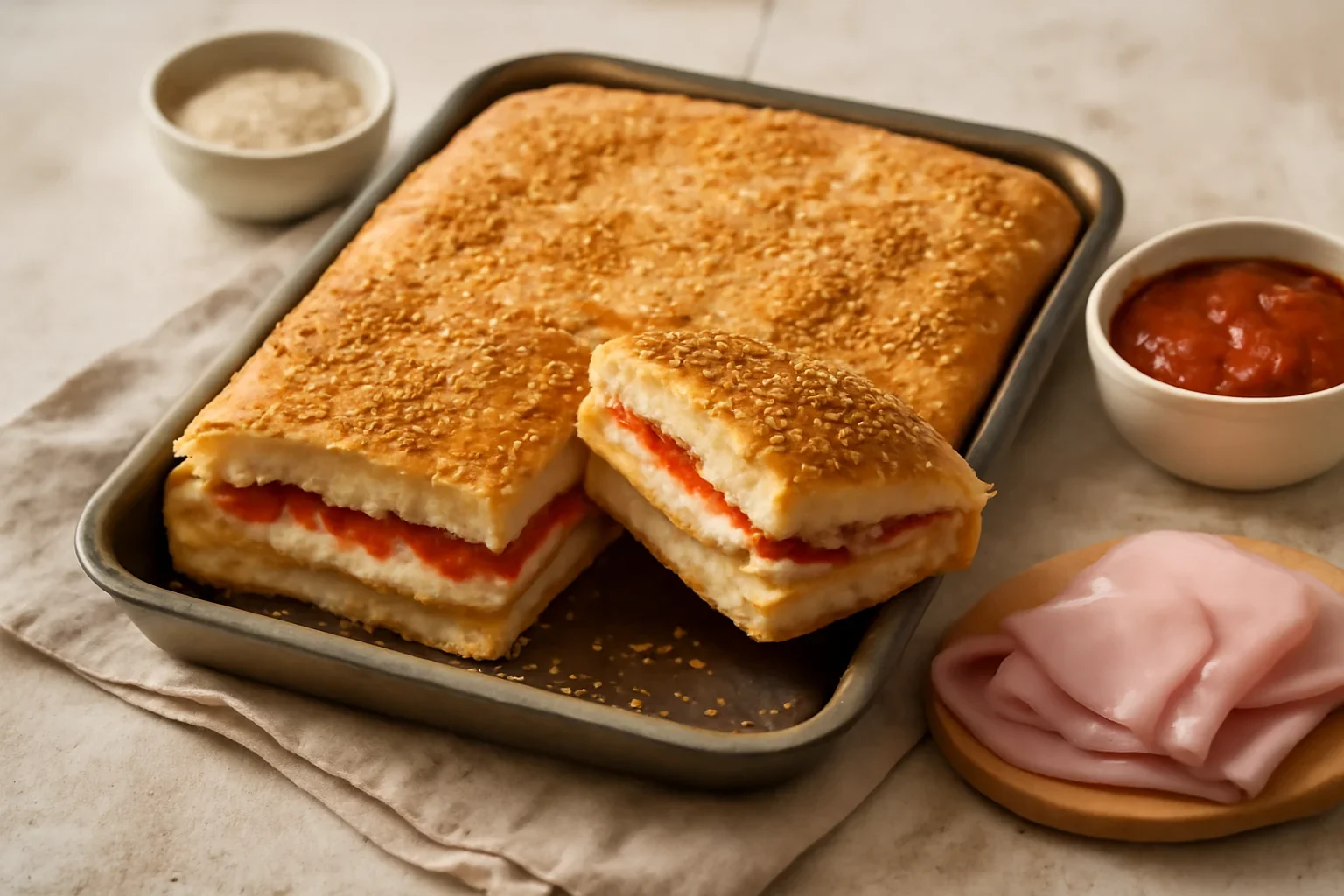 Mattonella Palermitana rețeta de pizza umplută sau plăcintă cu șuncă și mozzarella