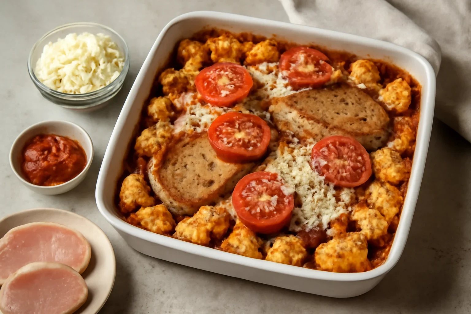 Conopida la cuptor cu cotlet de porc si mozzarella