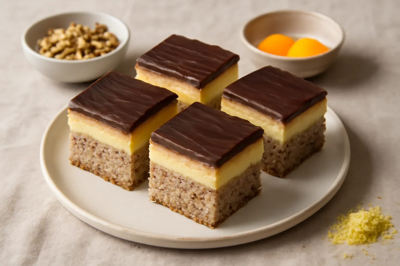 Prajitura cu blat de nuca si crema de vanilie