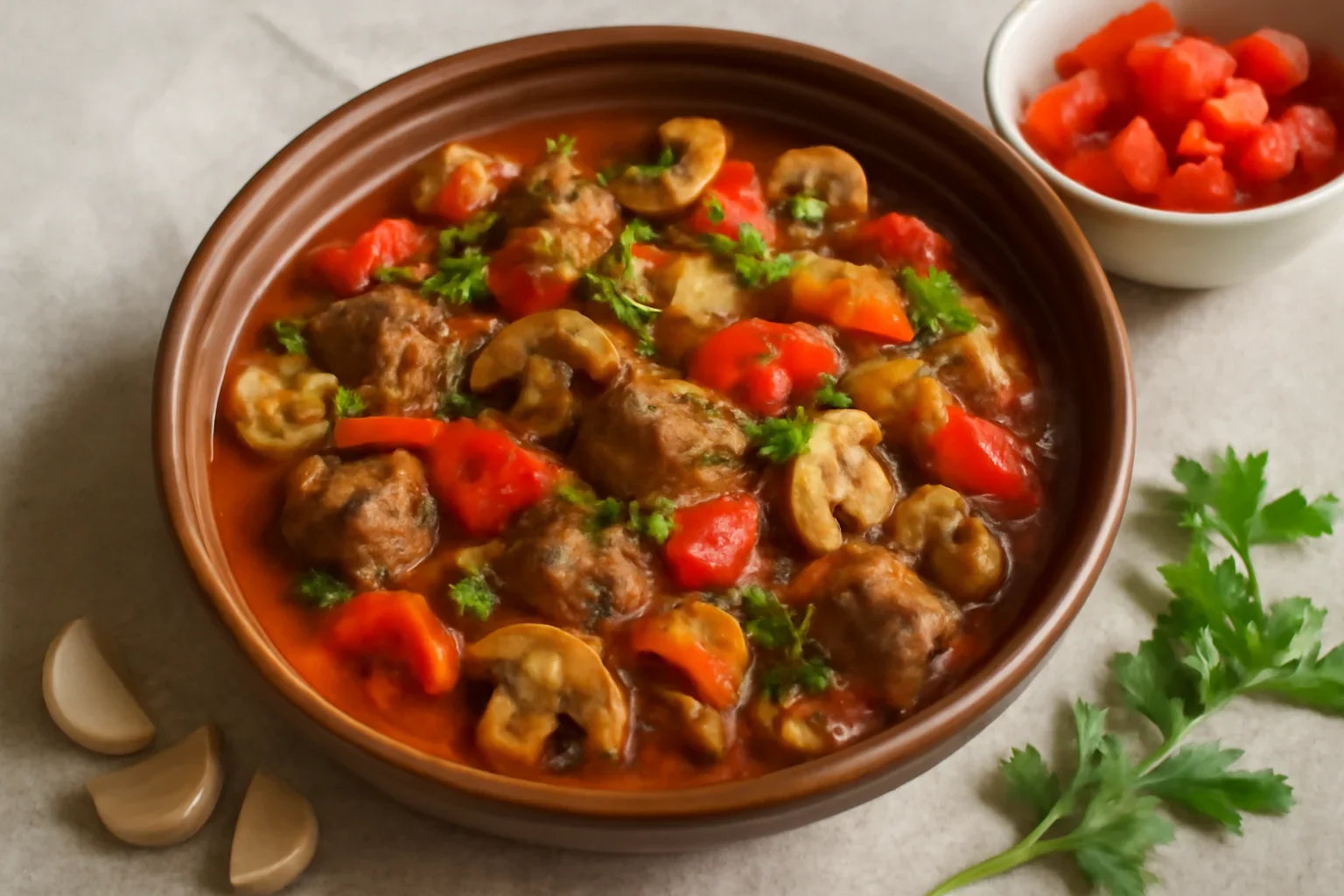 Tocana de vita cu ardei si ciuperci
