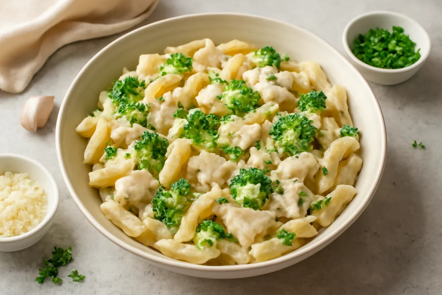 Paste cu piept de pui, broccoli si smantana