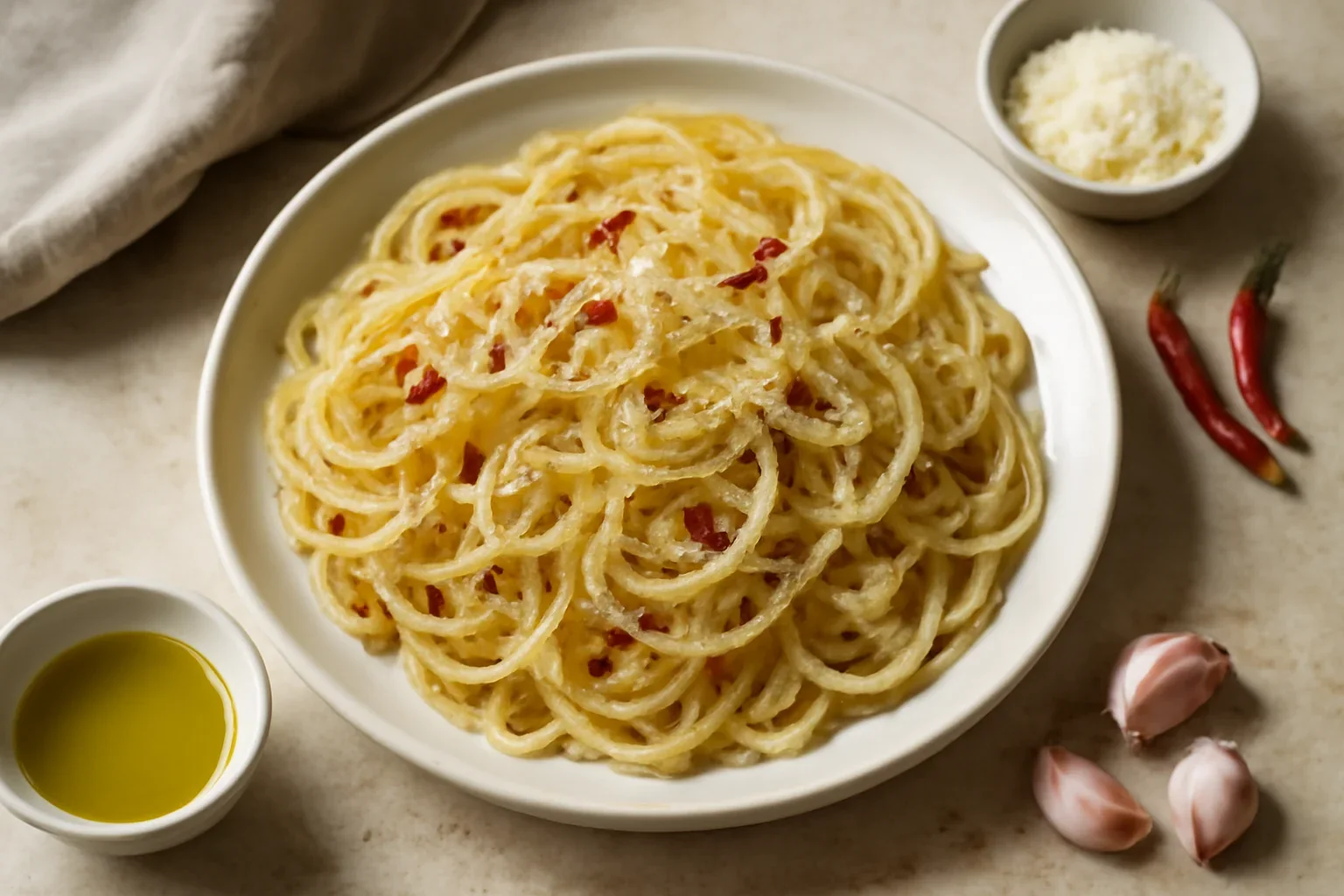 Paste cu ulei de masline, usturoi si ardei iute (aglio, olio e peperoncino)