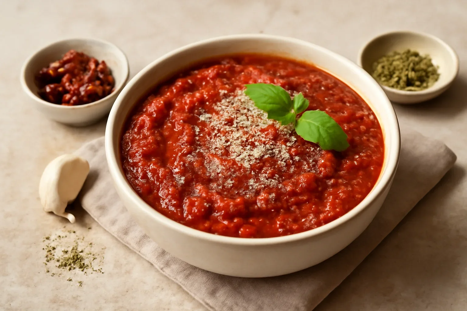 Sos de roșii cu parmezan, usturoi și busuioc – în stil italian (pentru paste, chiftele, burgeri etc)