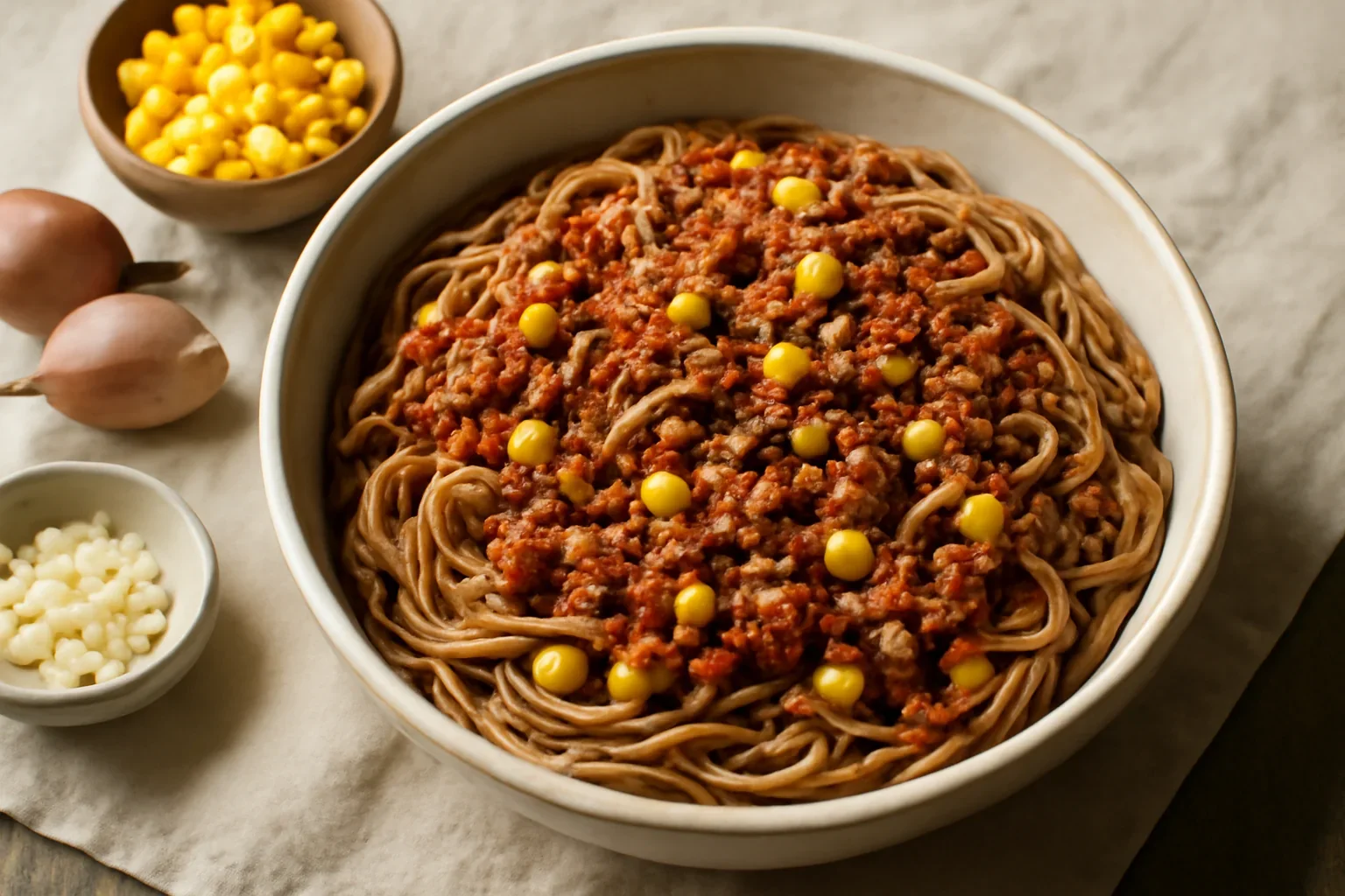Tăiței japonezi soba cu carne tocată