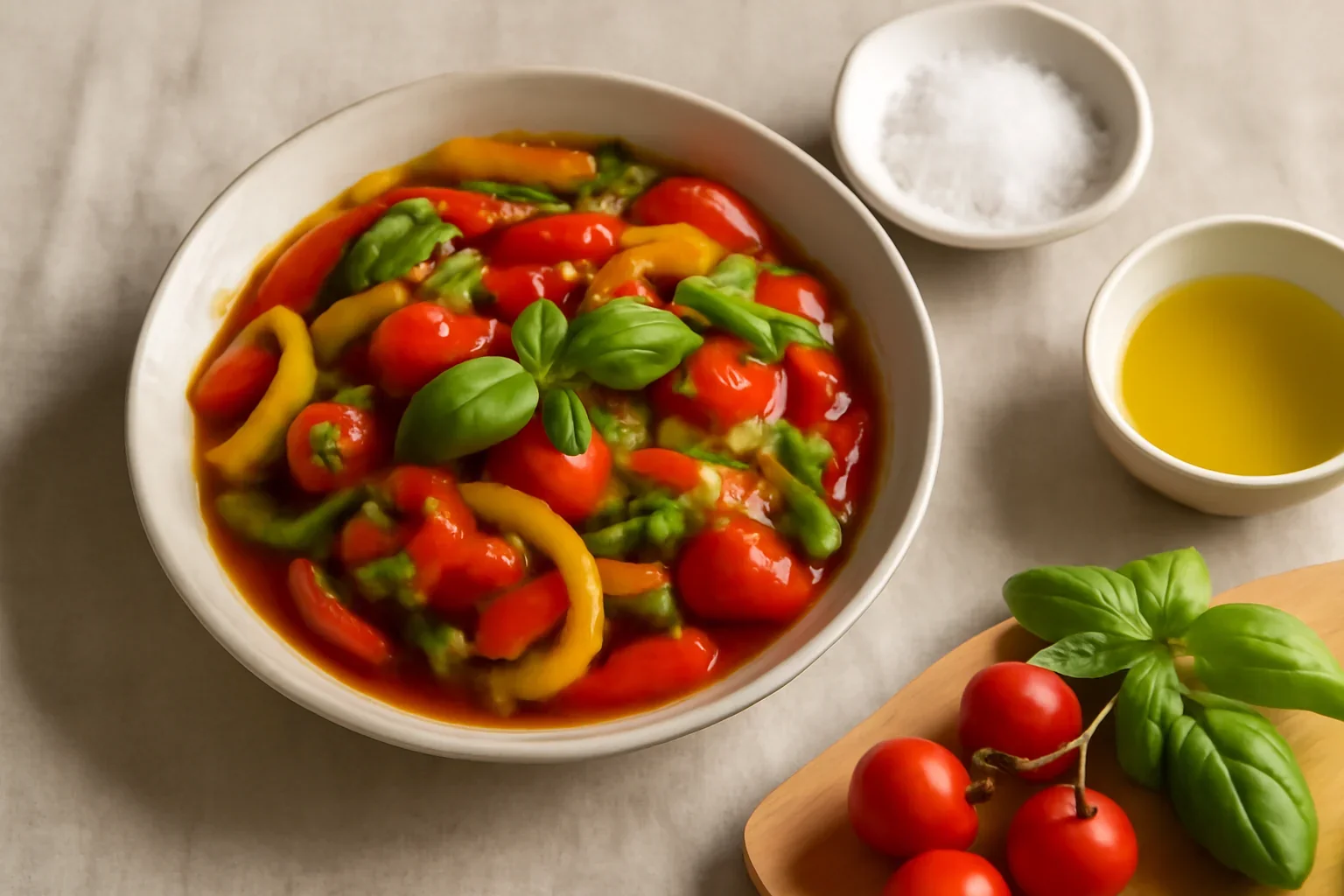 Peperonata cu ceapa si busuioc