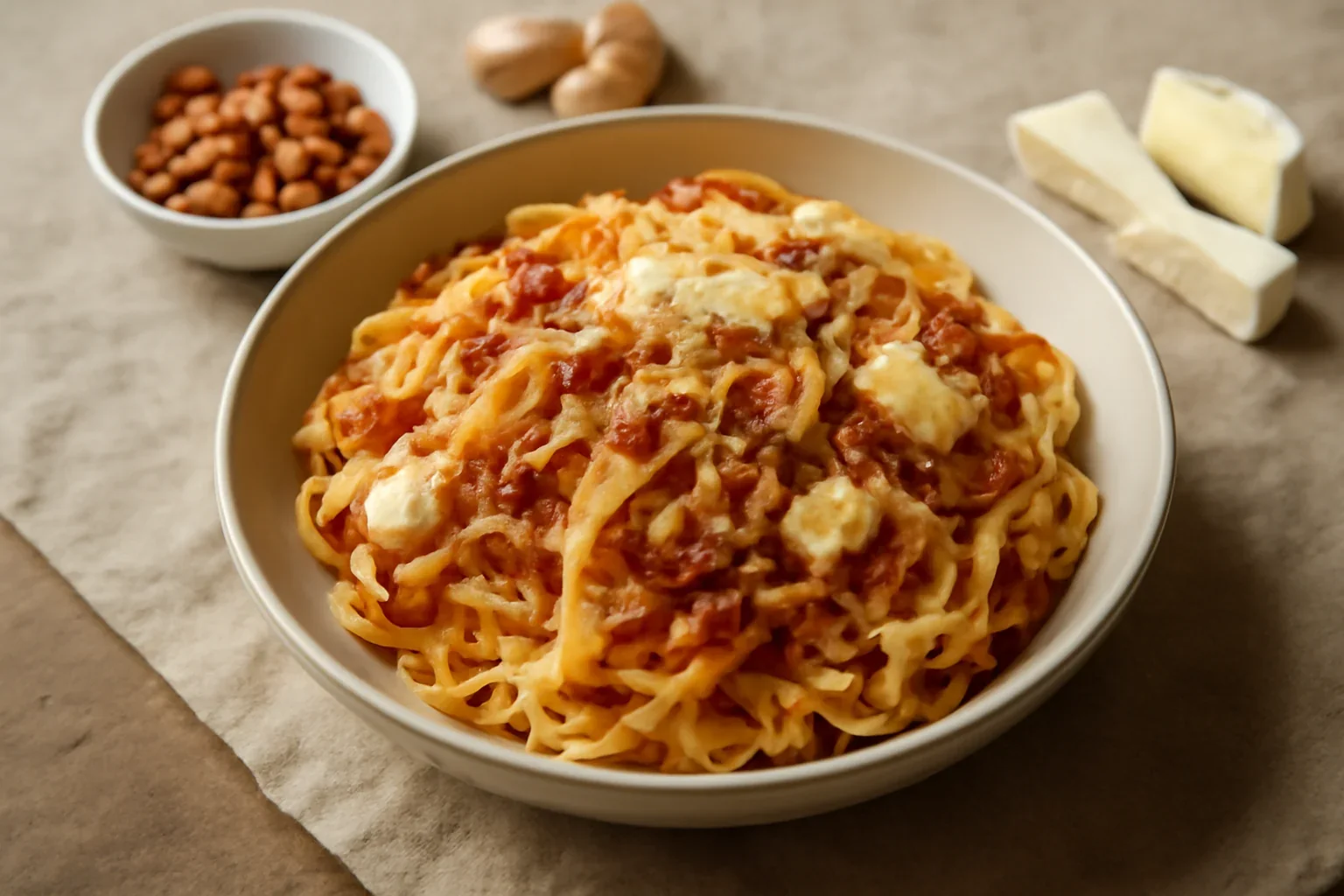 Tagliatelle cu bacon si branza brie