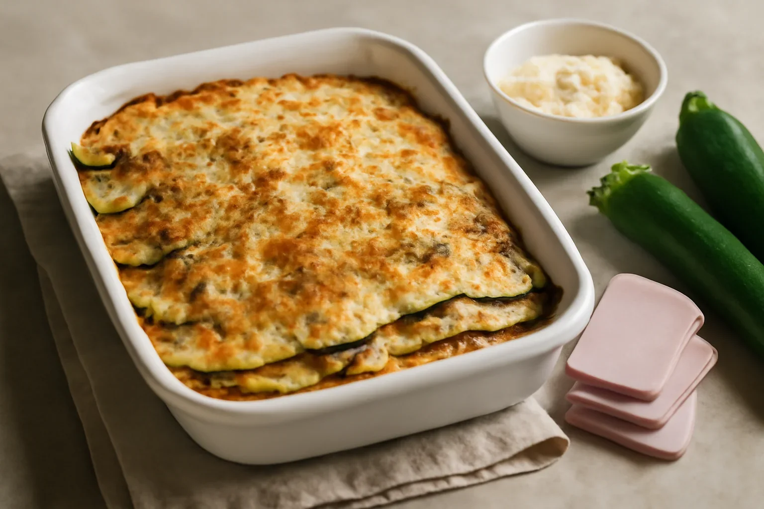Lasagna cu dovlecei, sunca presata si parmezan