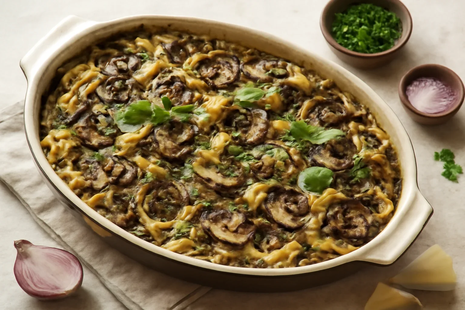 Tagliatelle cu ciuperci la cuptor