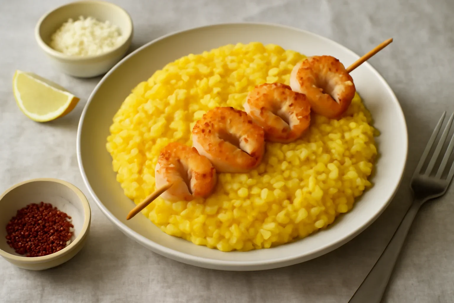 Risotto alla milanese cu sofran, lamaie si frigarui din creveti