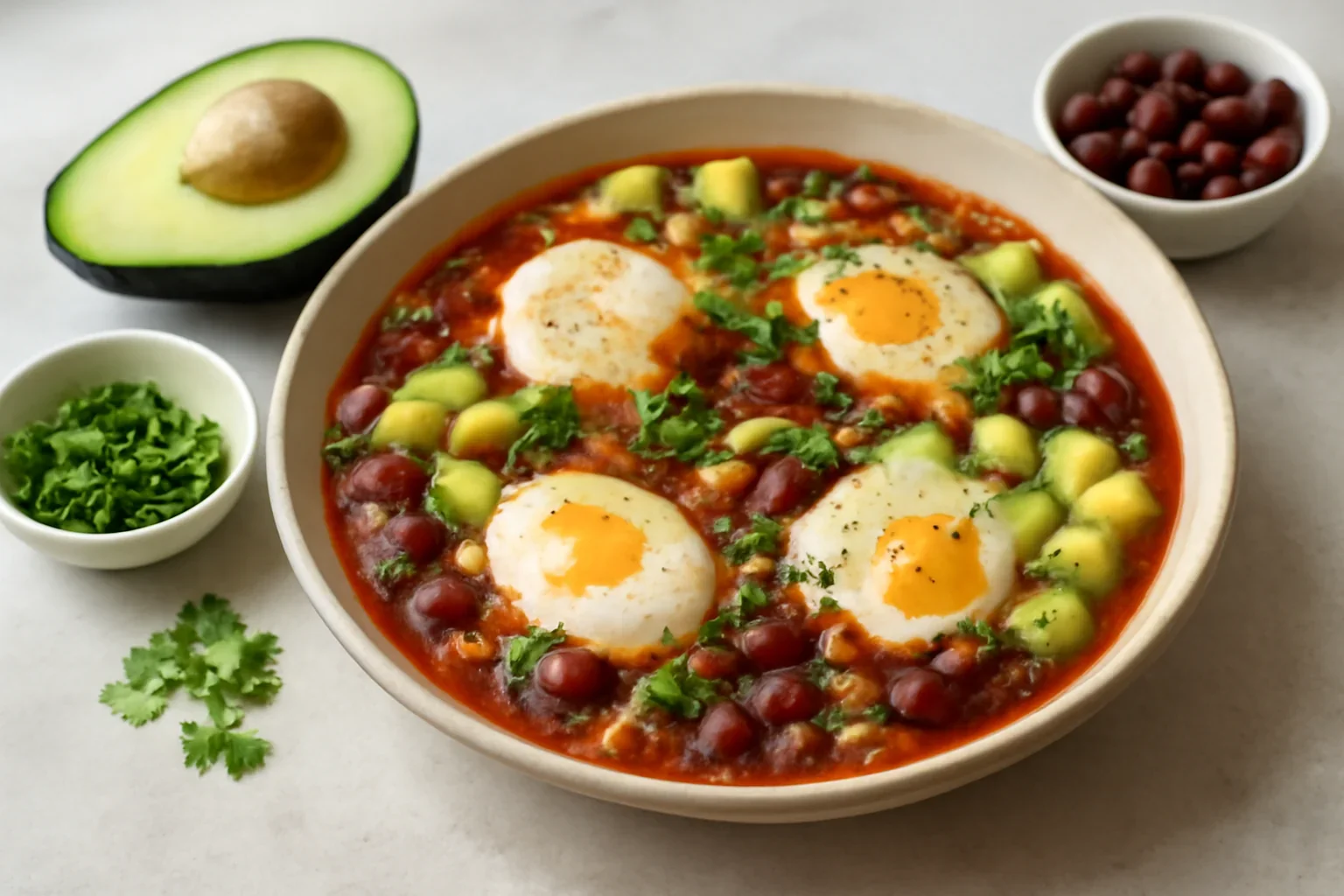 Huevos ahogados sau oua in sos de rosii cu avocado