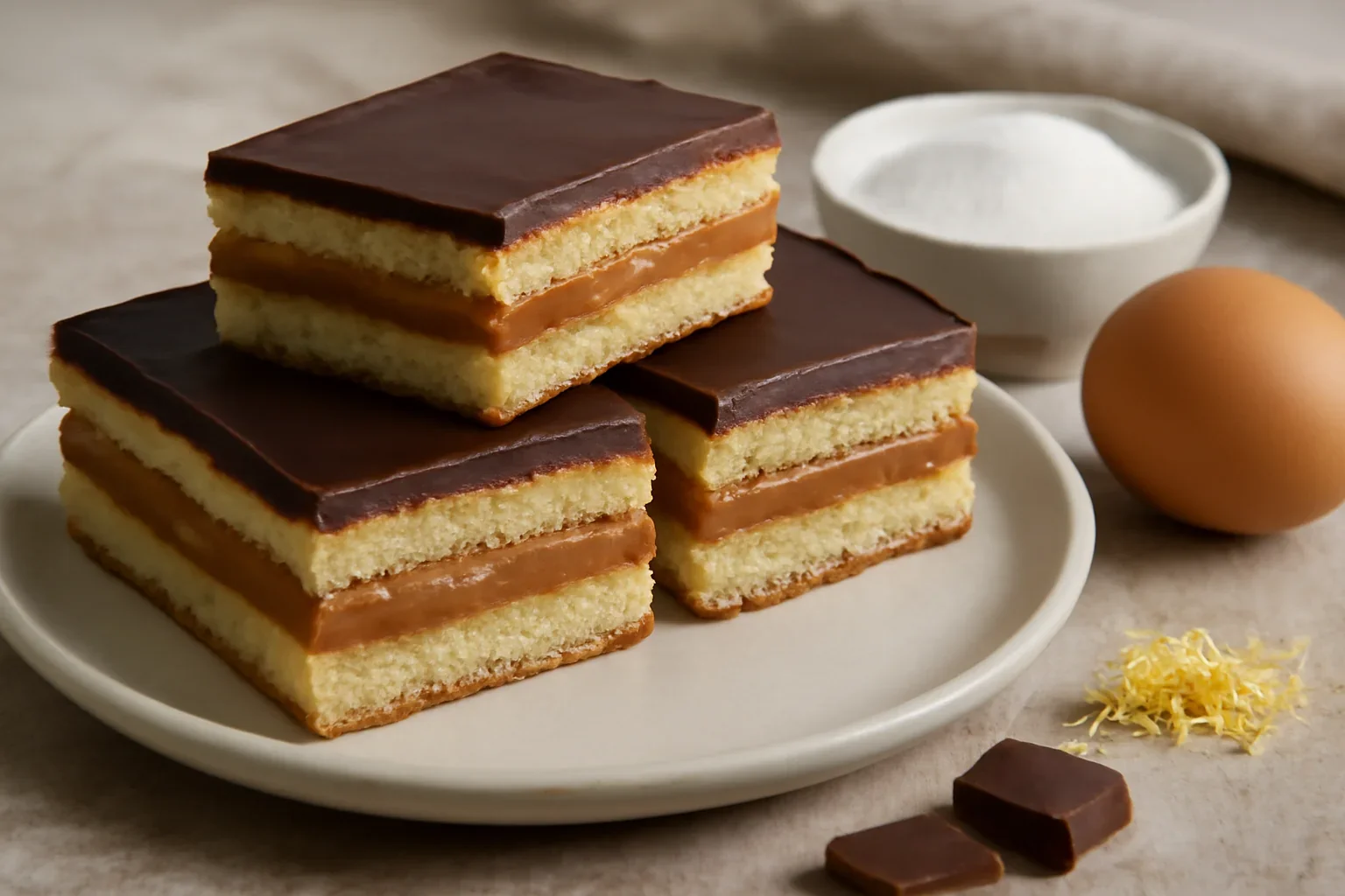 Prajitură cu foi fragede, crema de caramel si ciocolata
