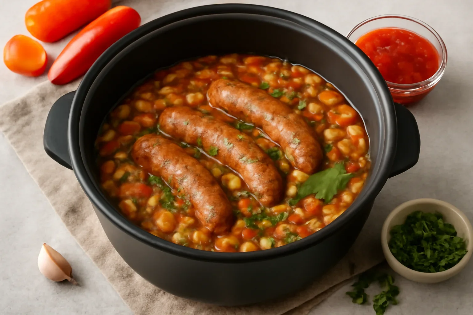 Iahnie de fasole cu carnati, la multicooker