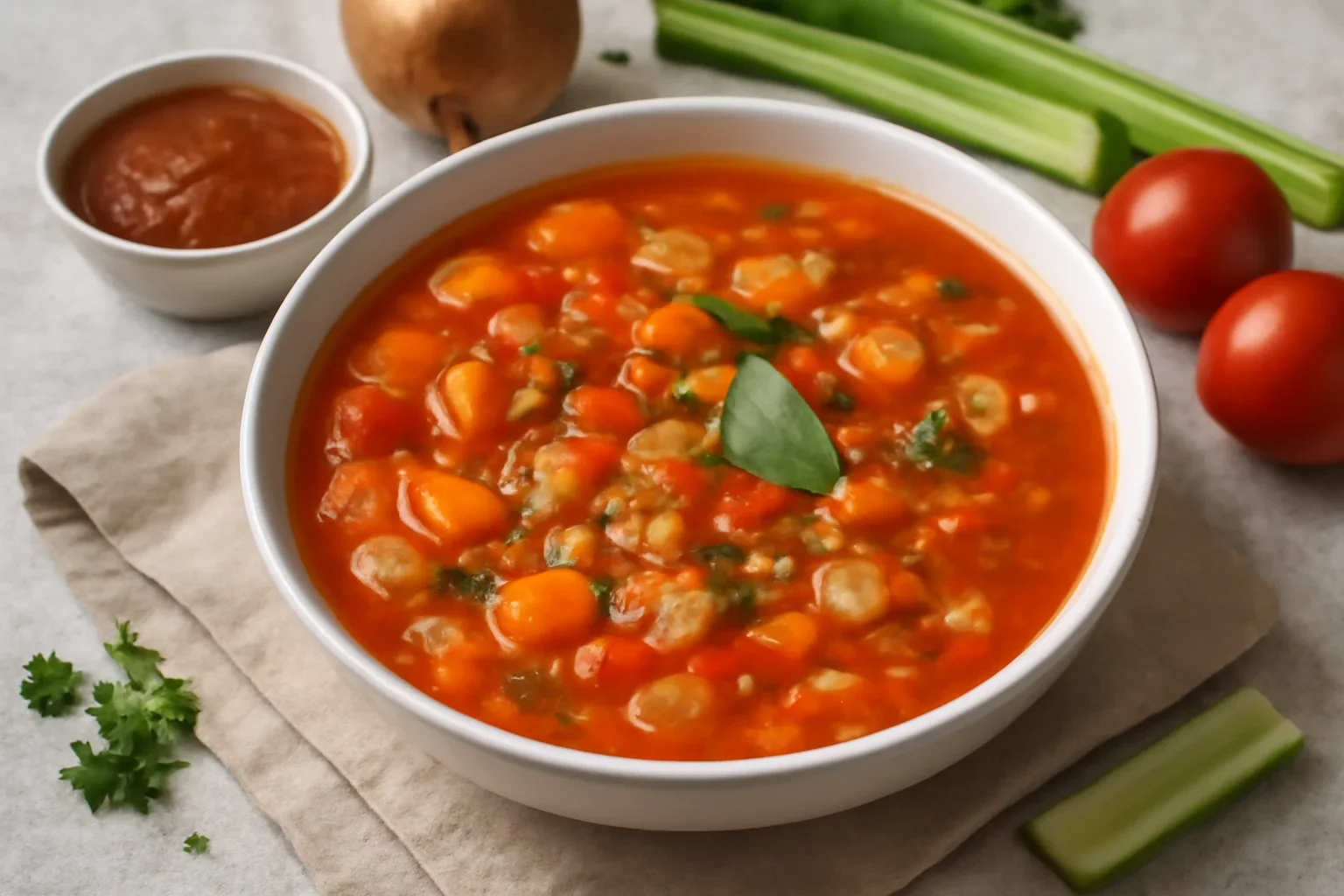 Ciorbă de roșii cu legume și orez sau tăiței – rețetă de post