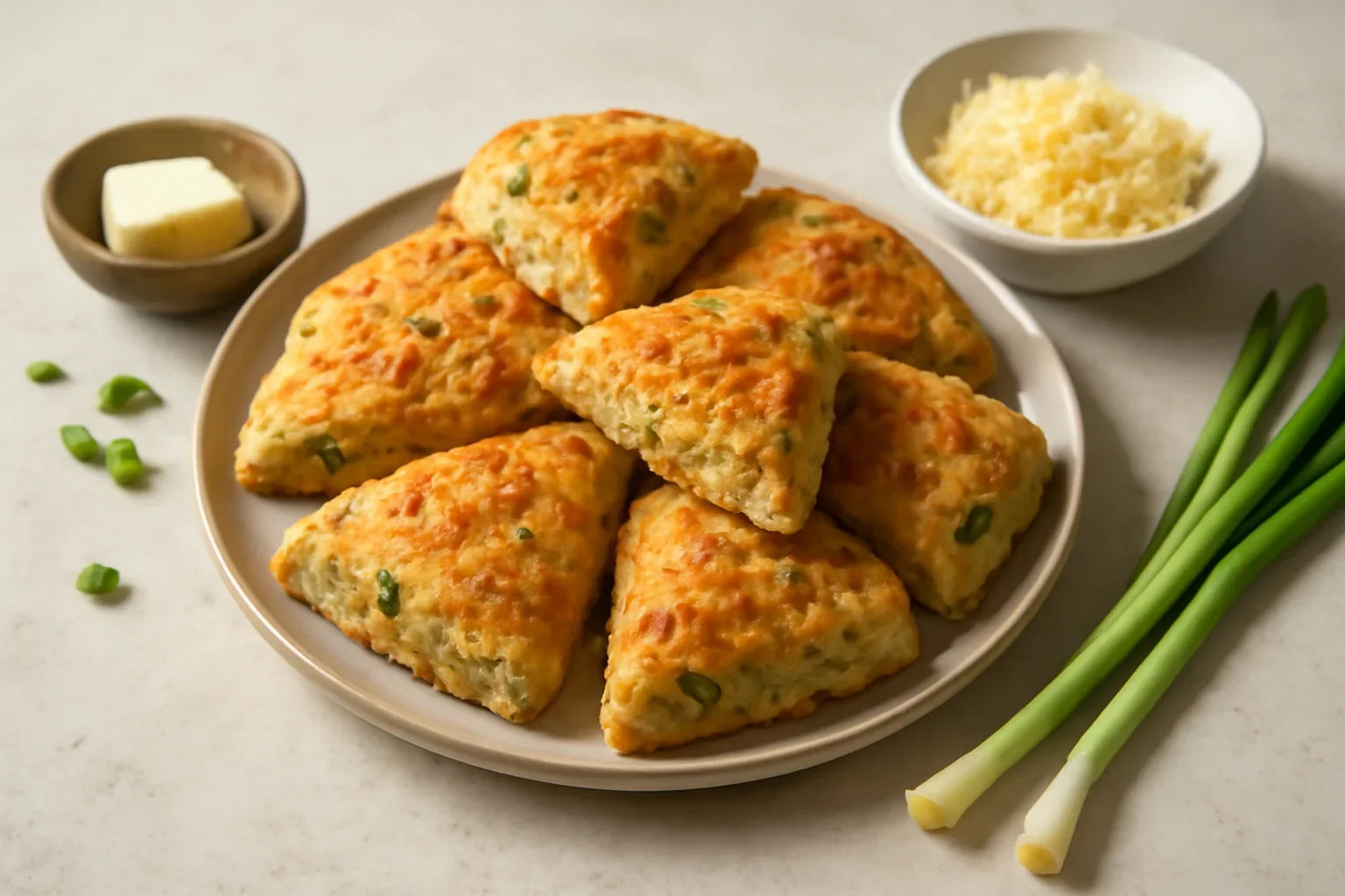 Scones cu ceapă verde și cașcaval