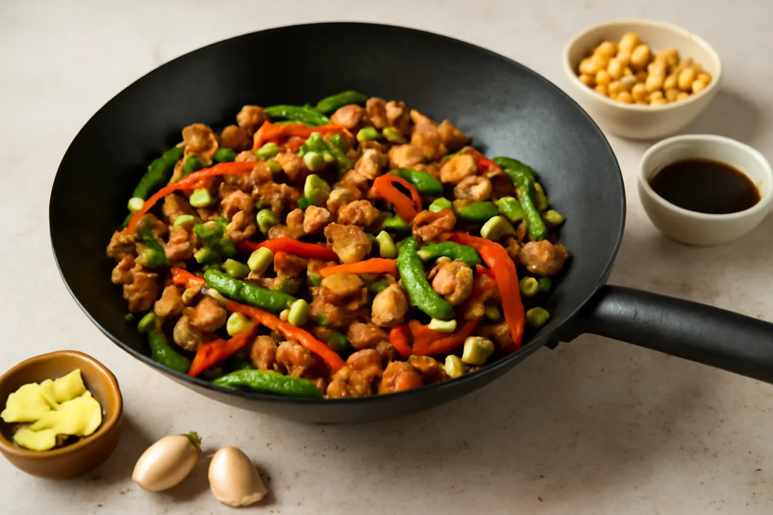 Mâncare chinezească la wok – rețeta de porc sau pui cu legume și alune