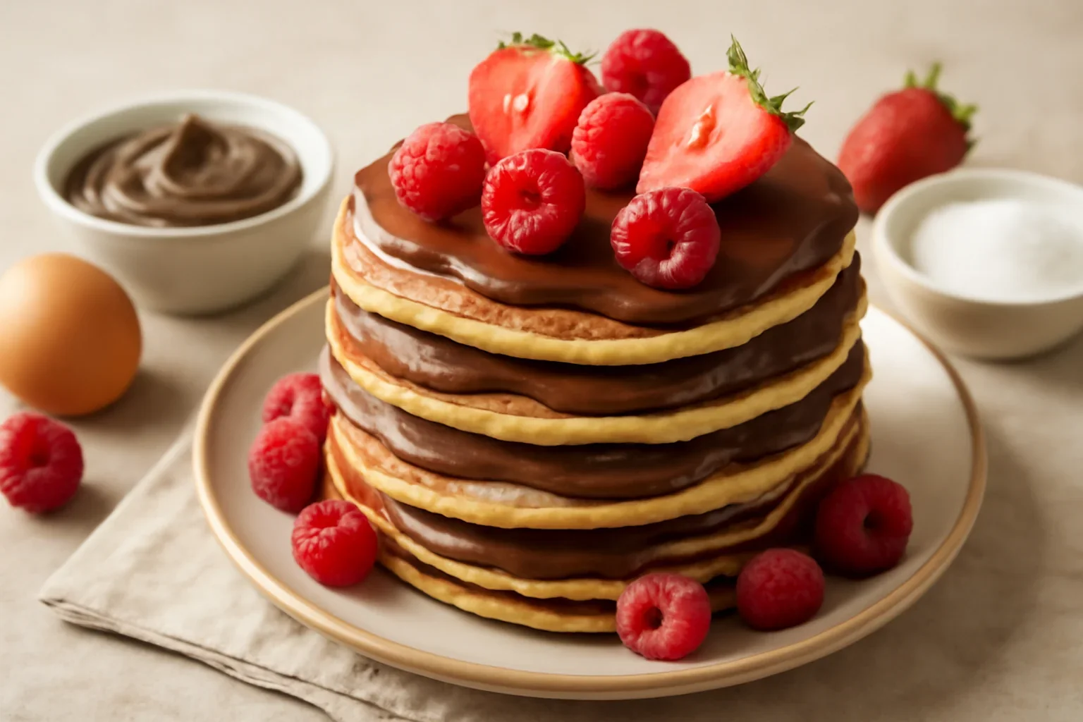 Pancakes cu ciocolata si fructe