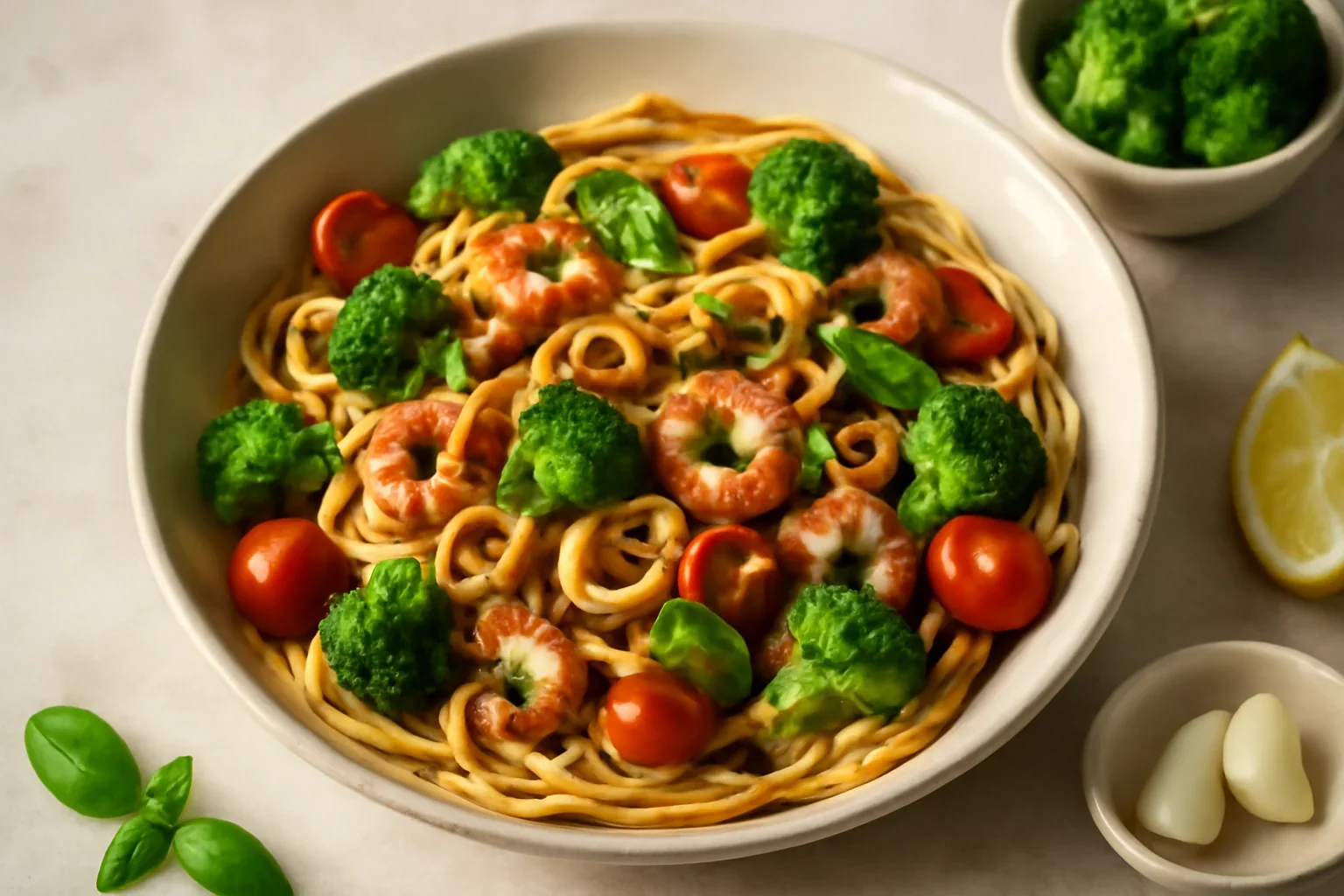 Spaghete cu broccoli si mix de fructe de mare