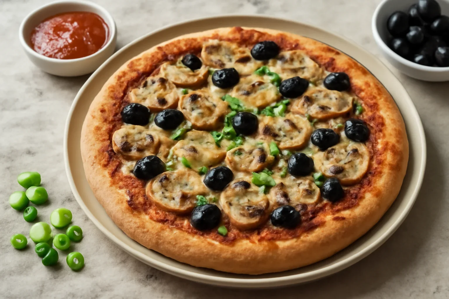 Pizza ieftina cu ciuperci si masline