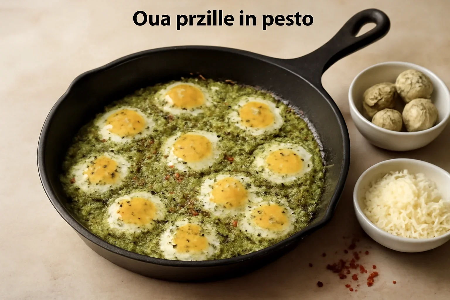 Oua prajite in pesto