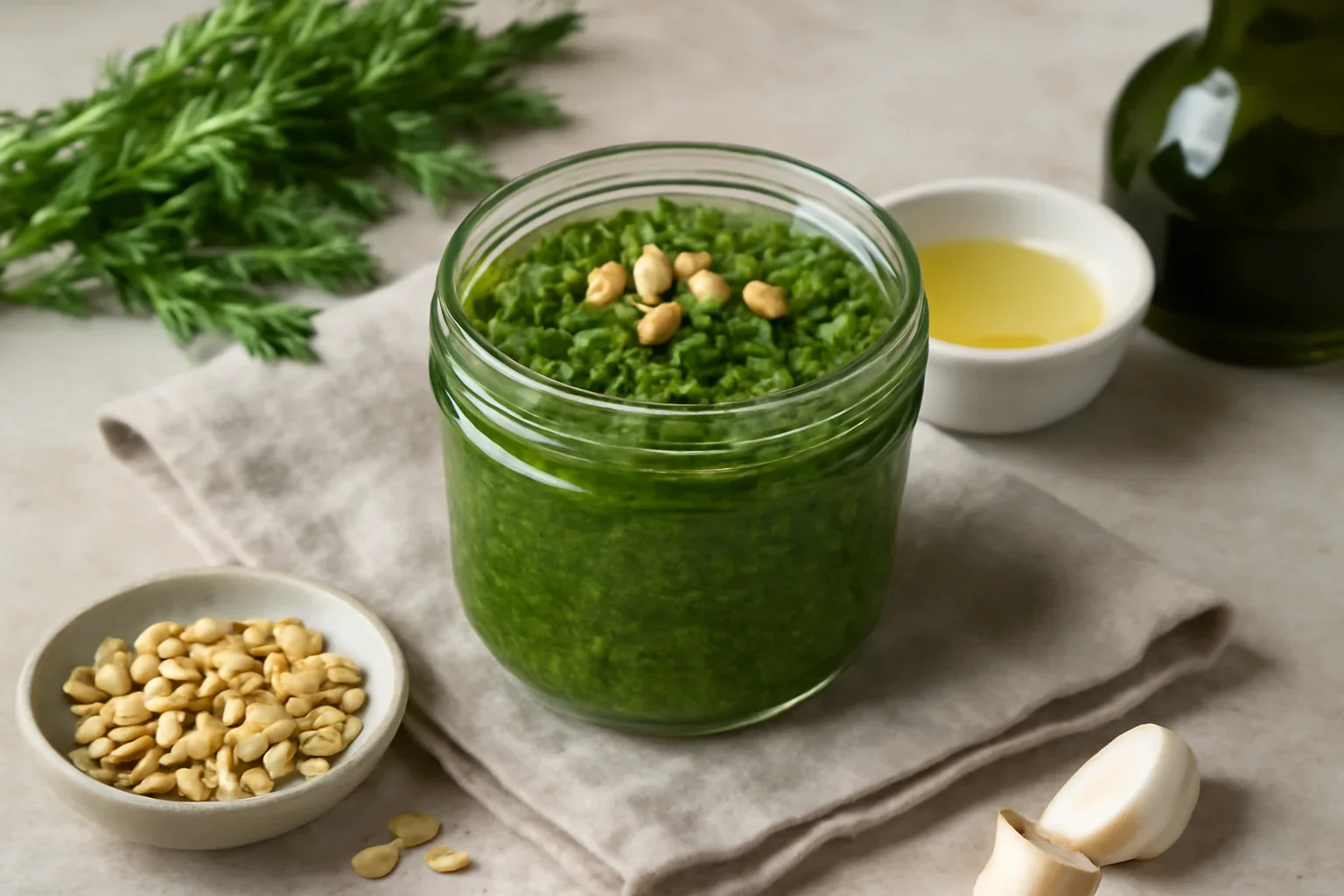 Pesto din frunze de morcov cu semințe de pin