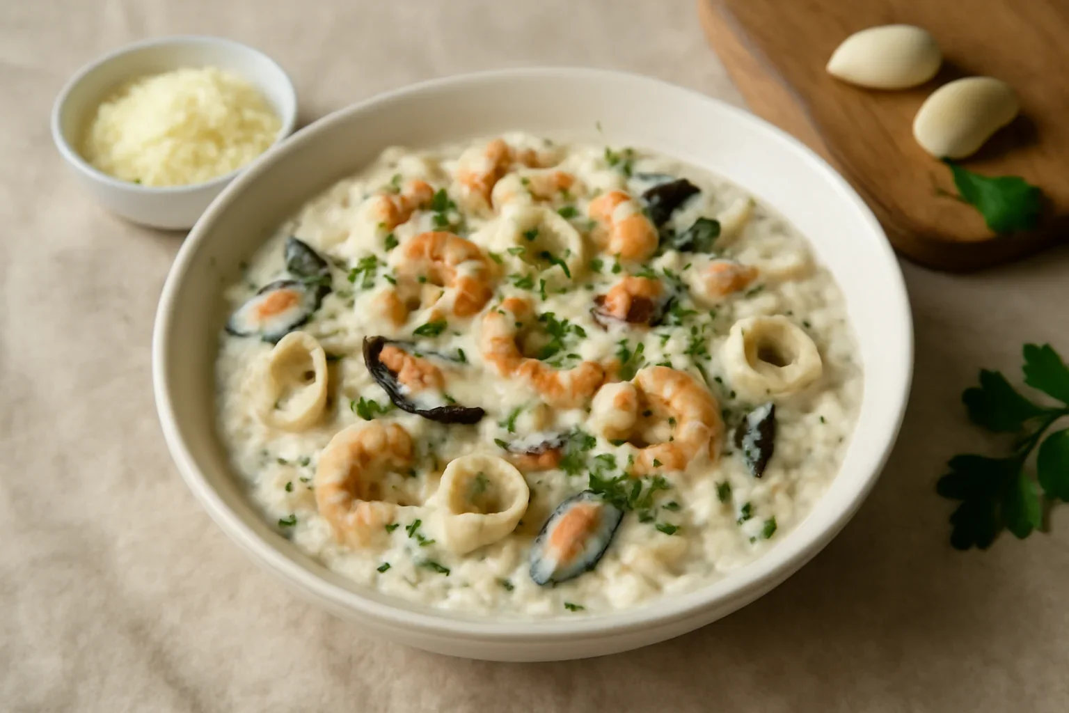 Mix de fructe de mare in sos alb
