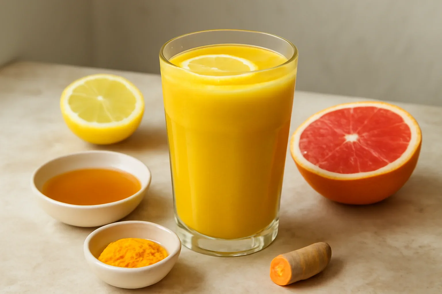 Smoothie vitaminic cu citrice și curcuma
