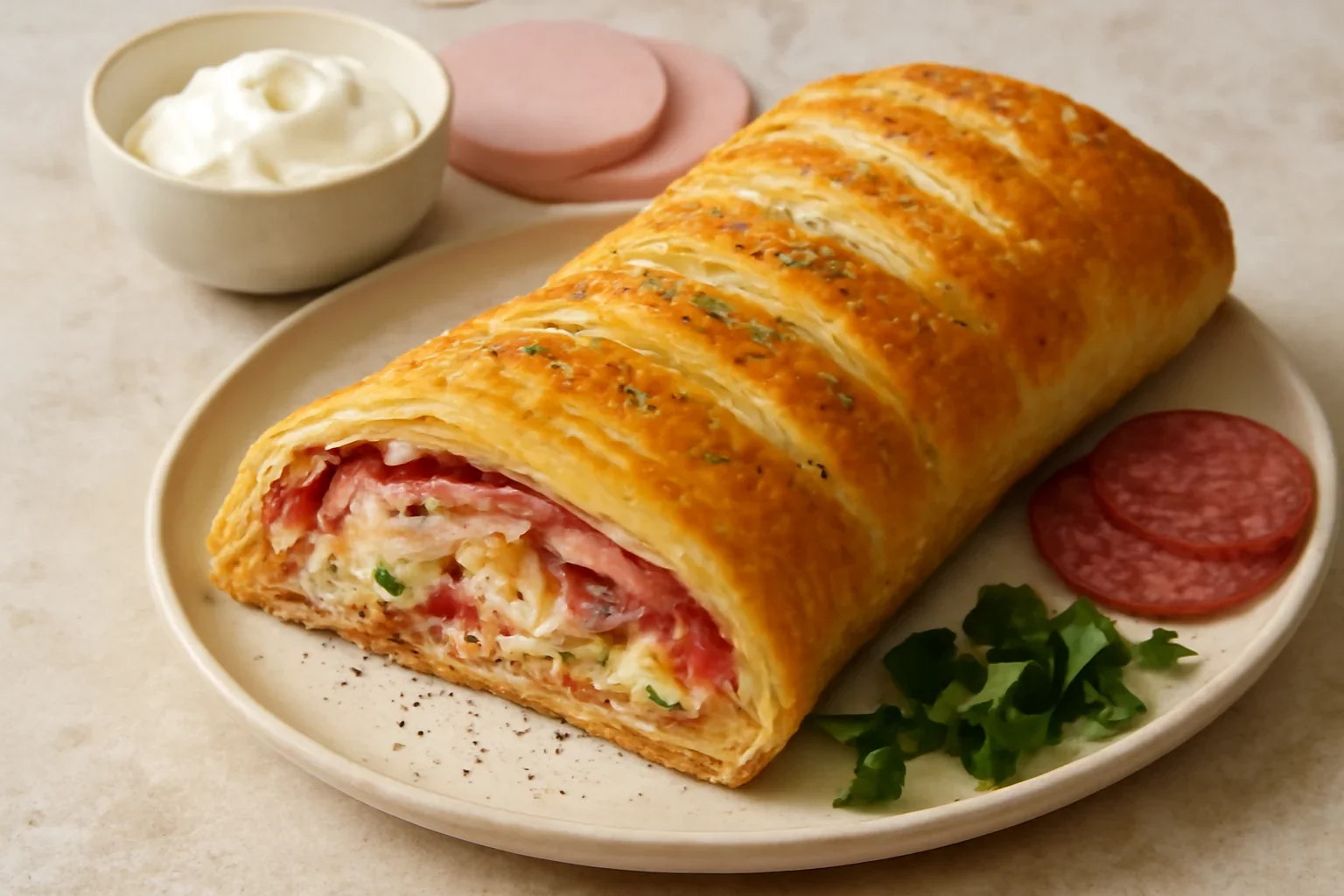 Strudel rapid tip pizza, cu foietaj