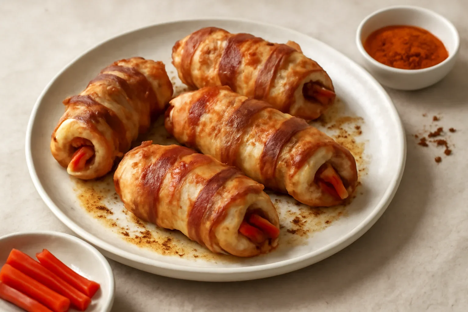 Rulouri din piept de pui cu ardei si bacon