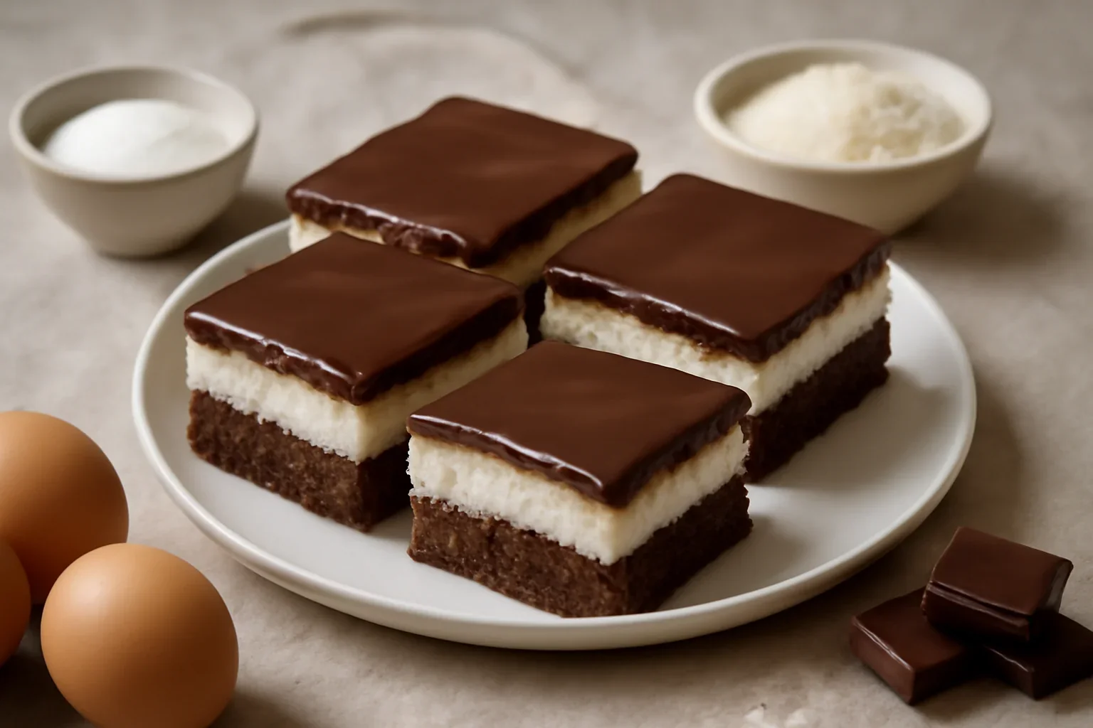 Prajitura Bounty cu crema de cocos, blat de cacao si glazura de ciocolata