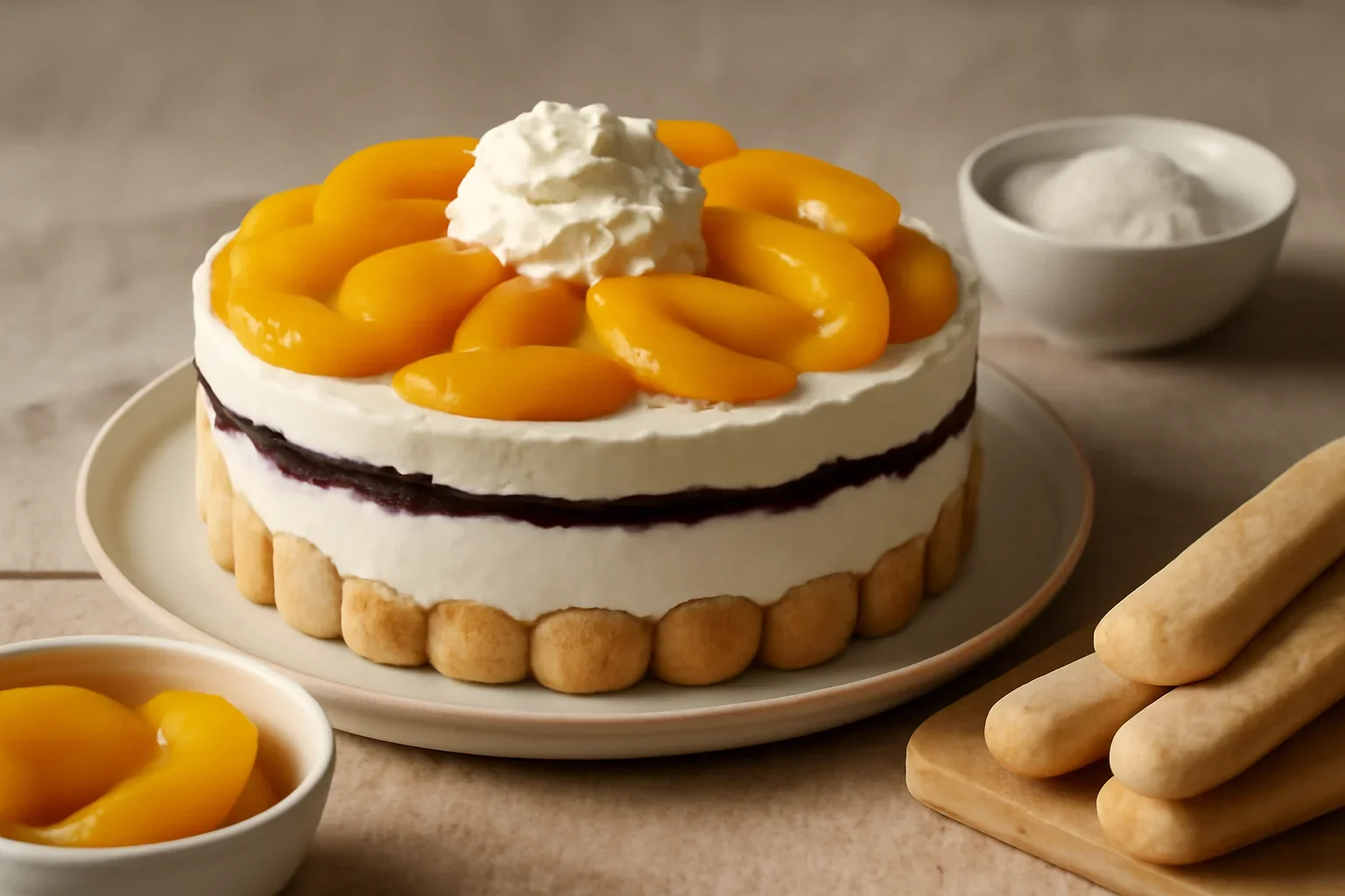 Tort cu piersici si mascarpone fara coacere