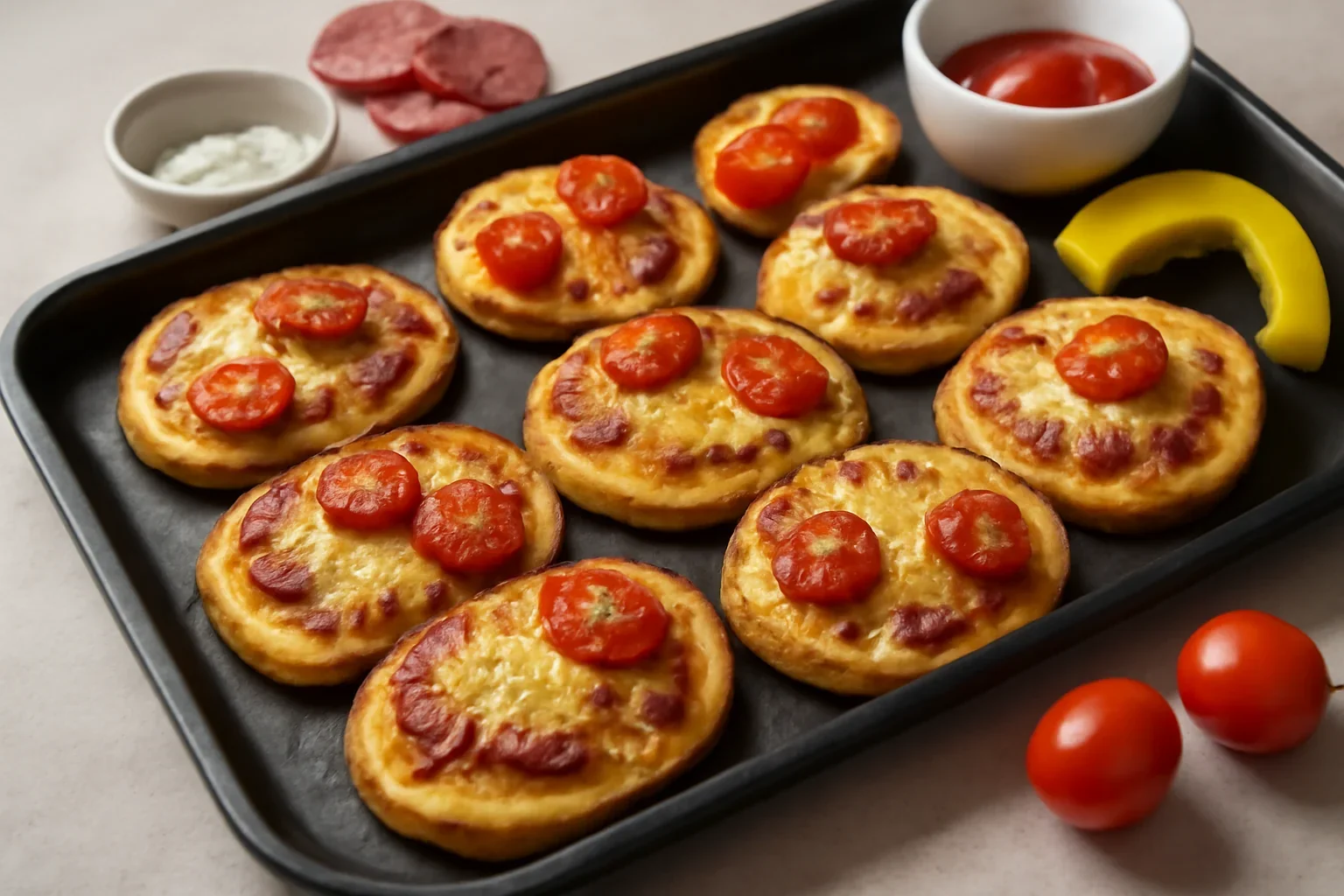 Minipizza pe felii de cartofi