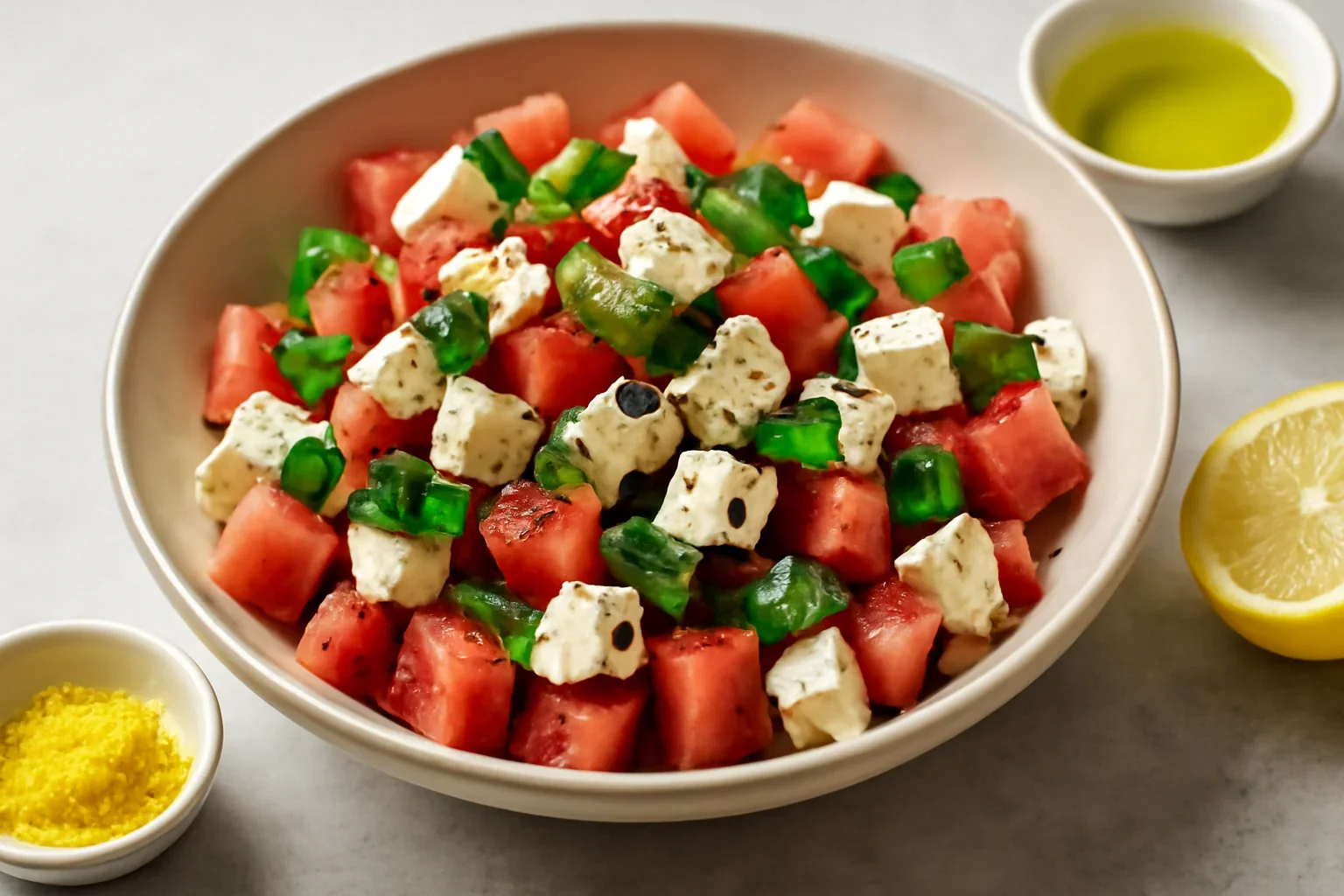 Salată de pepene roșu cu feta și mentă – rețetă grecească super rapidă