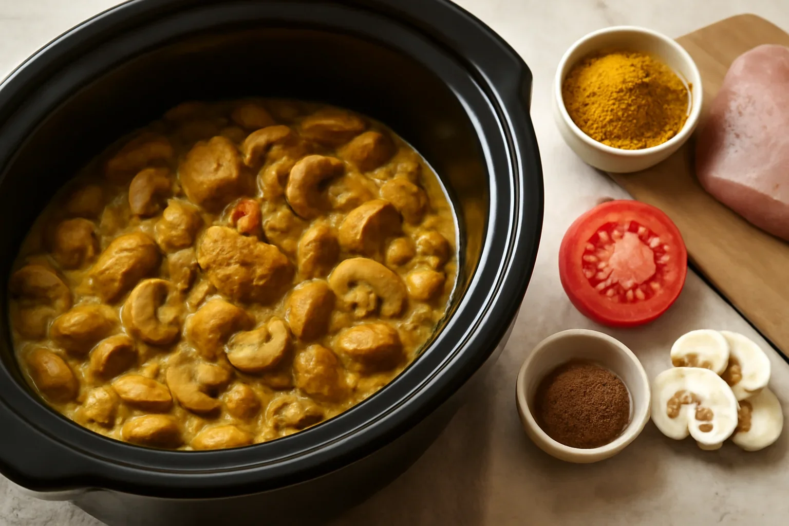 Porc cu ciuperci si curry la slow cooker