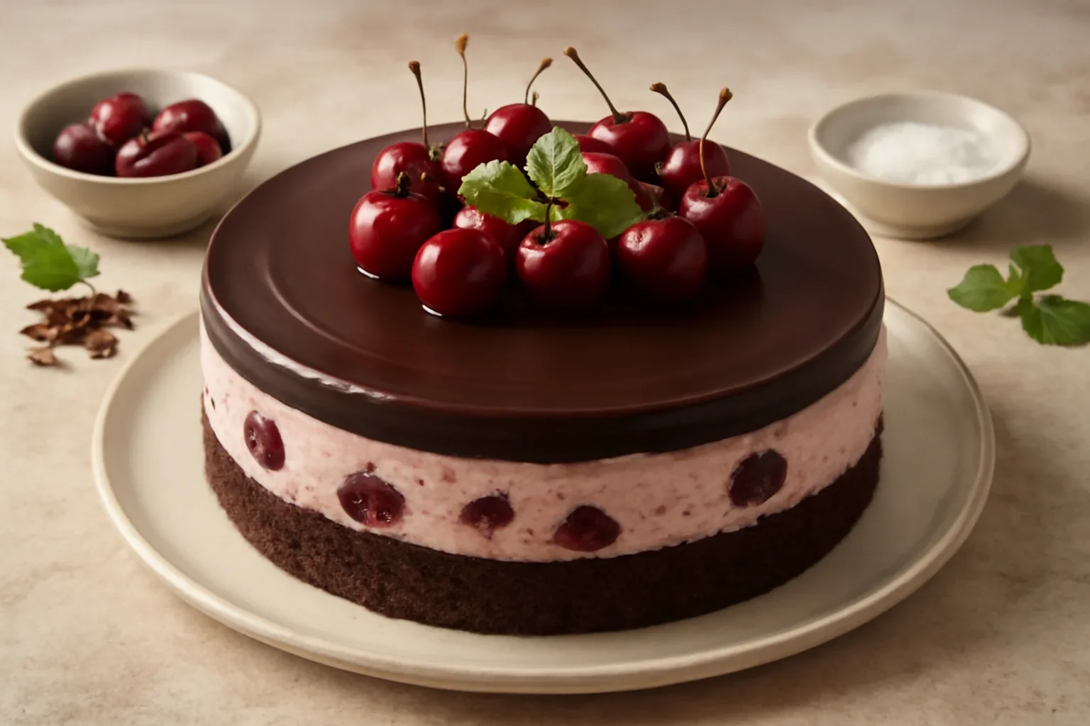Tort Mon Cheri cu ciocolata si cirese sau visine