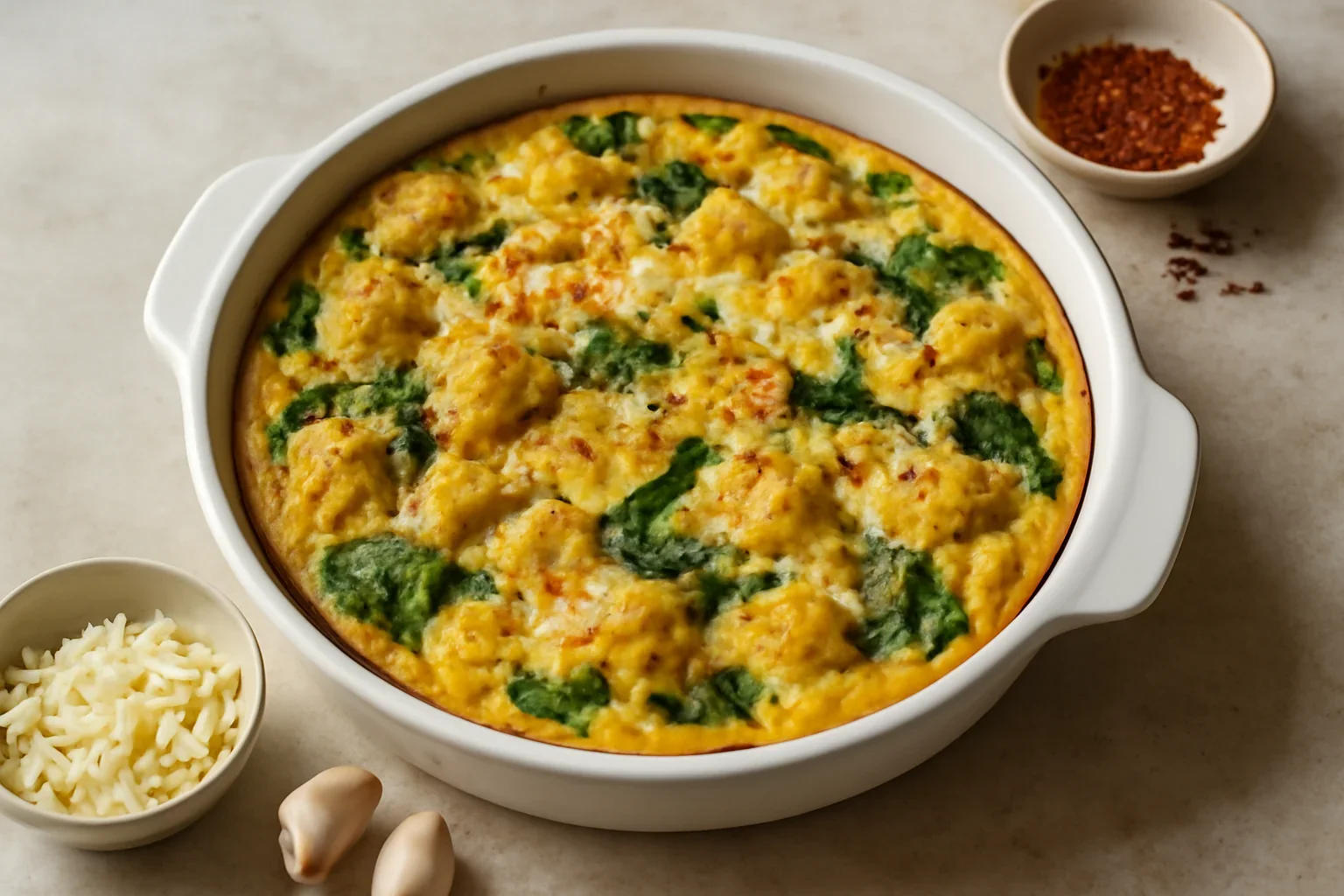Budincă de conopidă cu curry, mozzarella și chilli