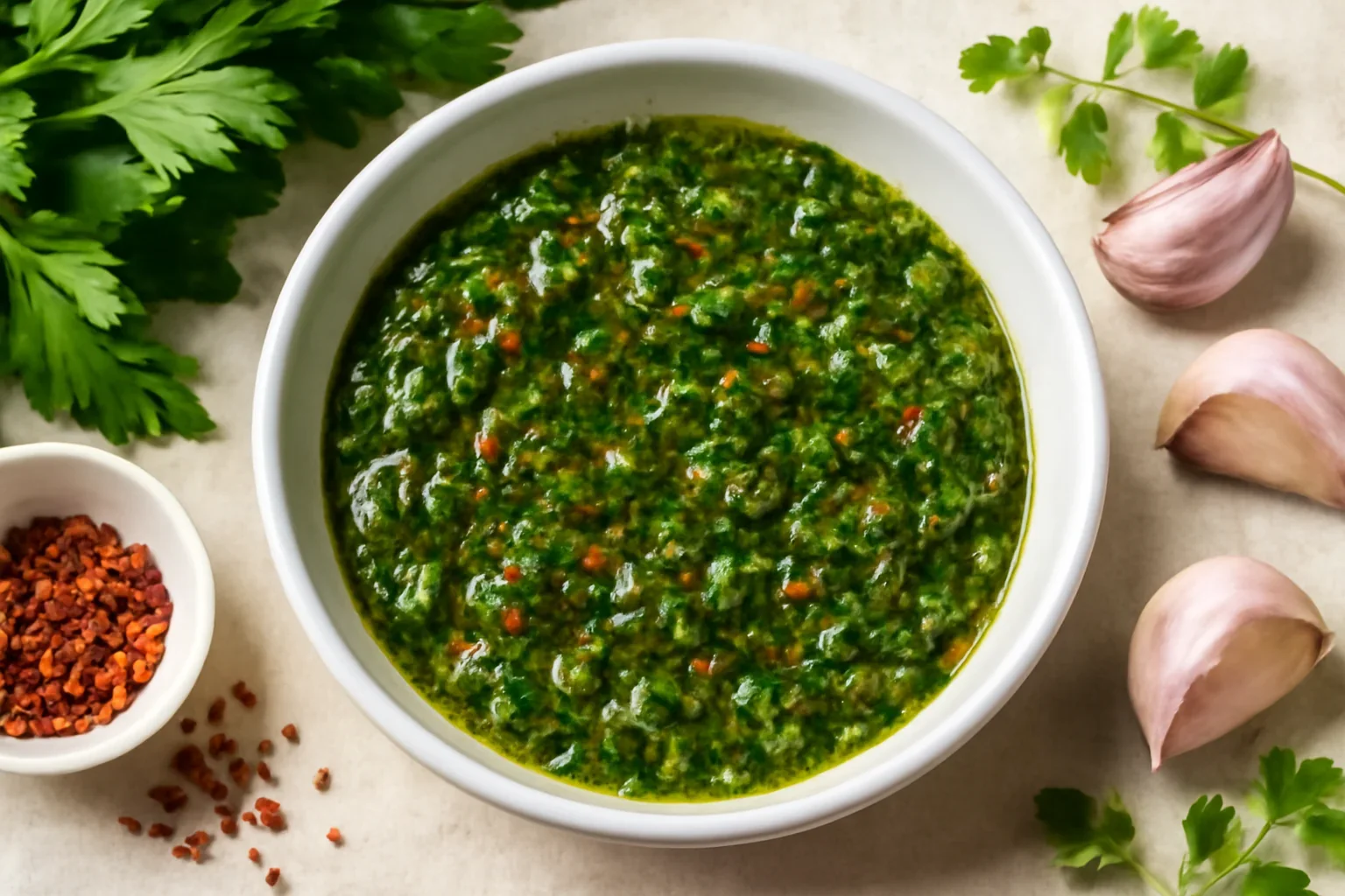 Sos de usturoi si patrunjel verde reteta de chimichurri