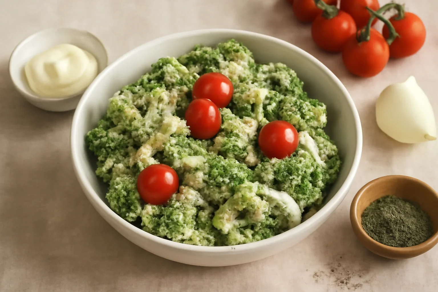 Salata de broccoli cu maioneza si ceapa
